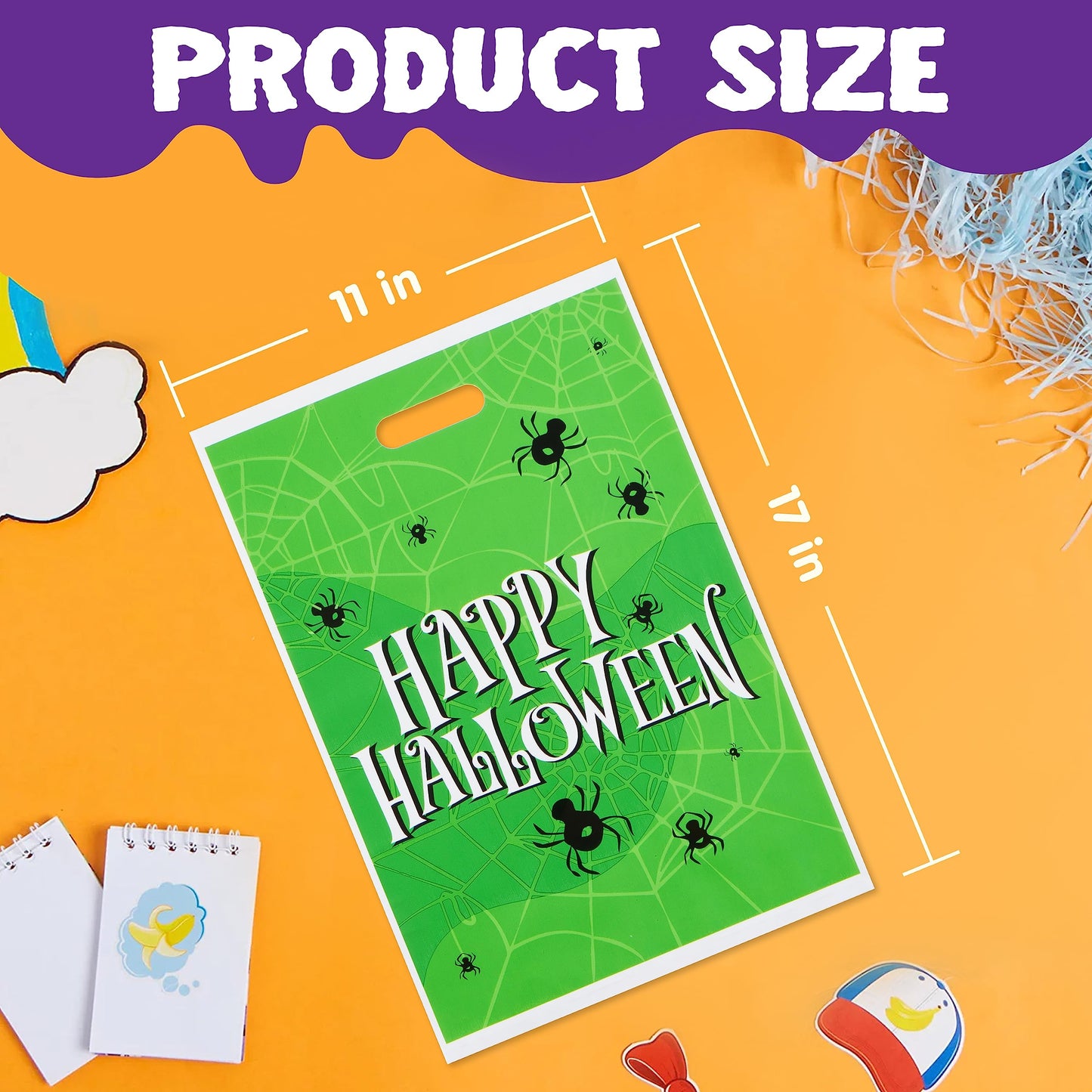 SYNCFUN 72 Pcs Halloween Treat Bags Goodie Bags Plastic Halloween Candy Bags Trick or Treat Creepy Designs Halloween Bags for Kids Trick or Treat,Classroom Goody Bags