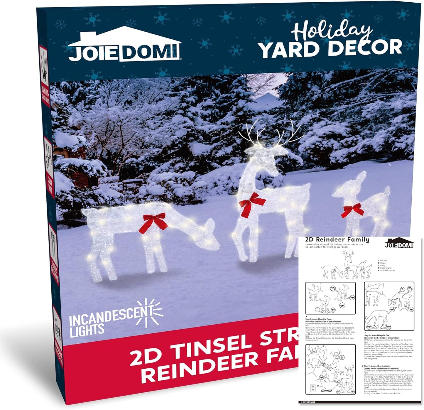 SYNCFUN 3 Pcs Reindeer Family Yard Light Christmas Outdoor Decorations,2D 60 Pre-Lit LED Reindeer Christmas Decorations,Christmas Yard Light with Stakes Holiday Decor