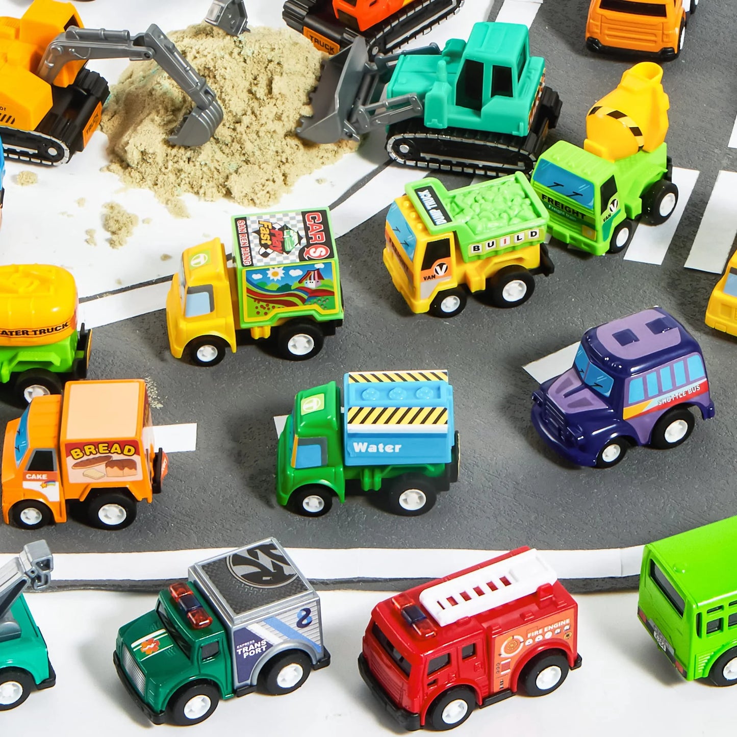 Syncfun 18 Pcs Toy Cars for kids, Friction Pull Back Play Car Vehicle Party Favors, Mini Excavator Toy Trucks for Boys 2 3 4 5 6 Years Old