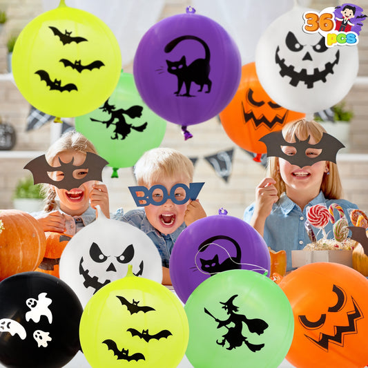 Joyfy 36 Pcs Halloween Toys for Kids,Punch Balloons,Halloween Party Favors Games,Halloween Treat Bag Fillers Prizes Goodies,Classroom Halloween Decorations