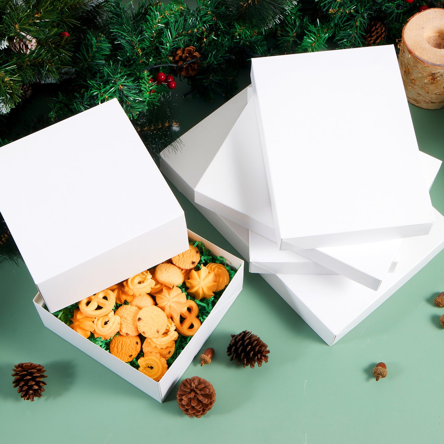 Joyfy 12 Pcs White Kraft Cardboard Boxes Gift Wrap for Christmas Holiday, Festive Xmas Wrapping Shirt and Lingerie Cupcake DIY Boxes