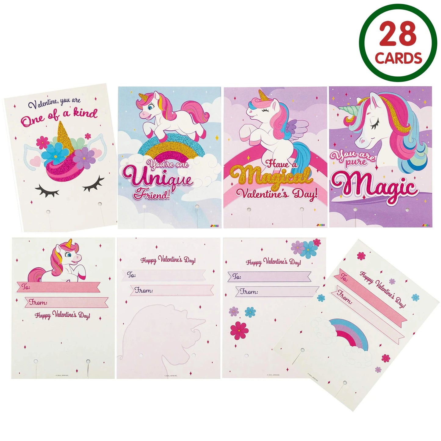 28 Packs Valentines Day Cards with Unicorn Bracelets for Kids, Valentines School Classroom Exchange Cards, Valentines Party Favors