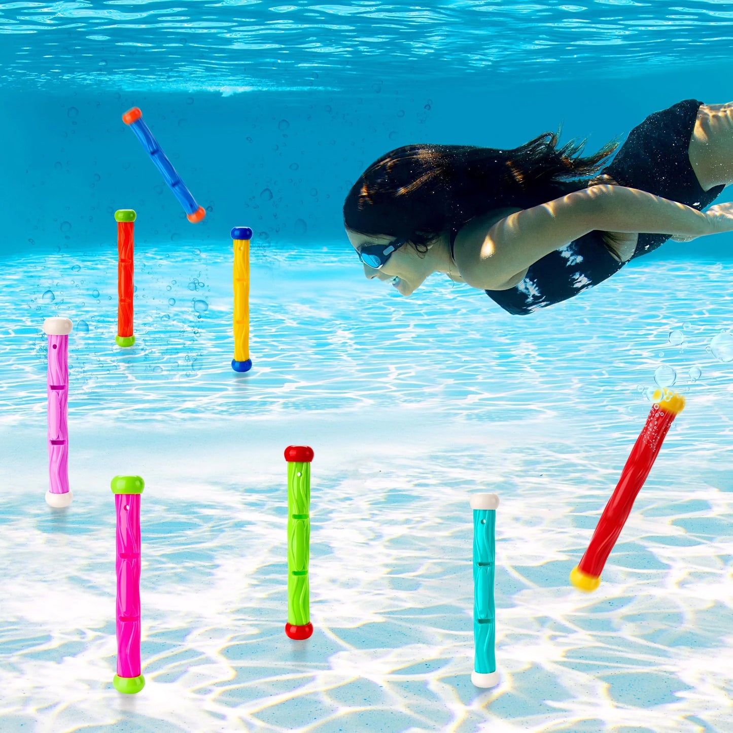 Syncfun Diving Sticks Pool Toys, 8 Pcs Underwater Training Pool Dive Stick for Kids, Colorful Swimming Toy Sinking Throwing Sticks for Kids Gifts Summer Swim Training Water Fun Pool Games(Sticks)