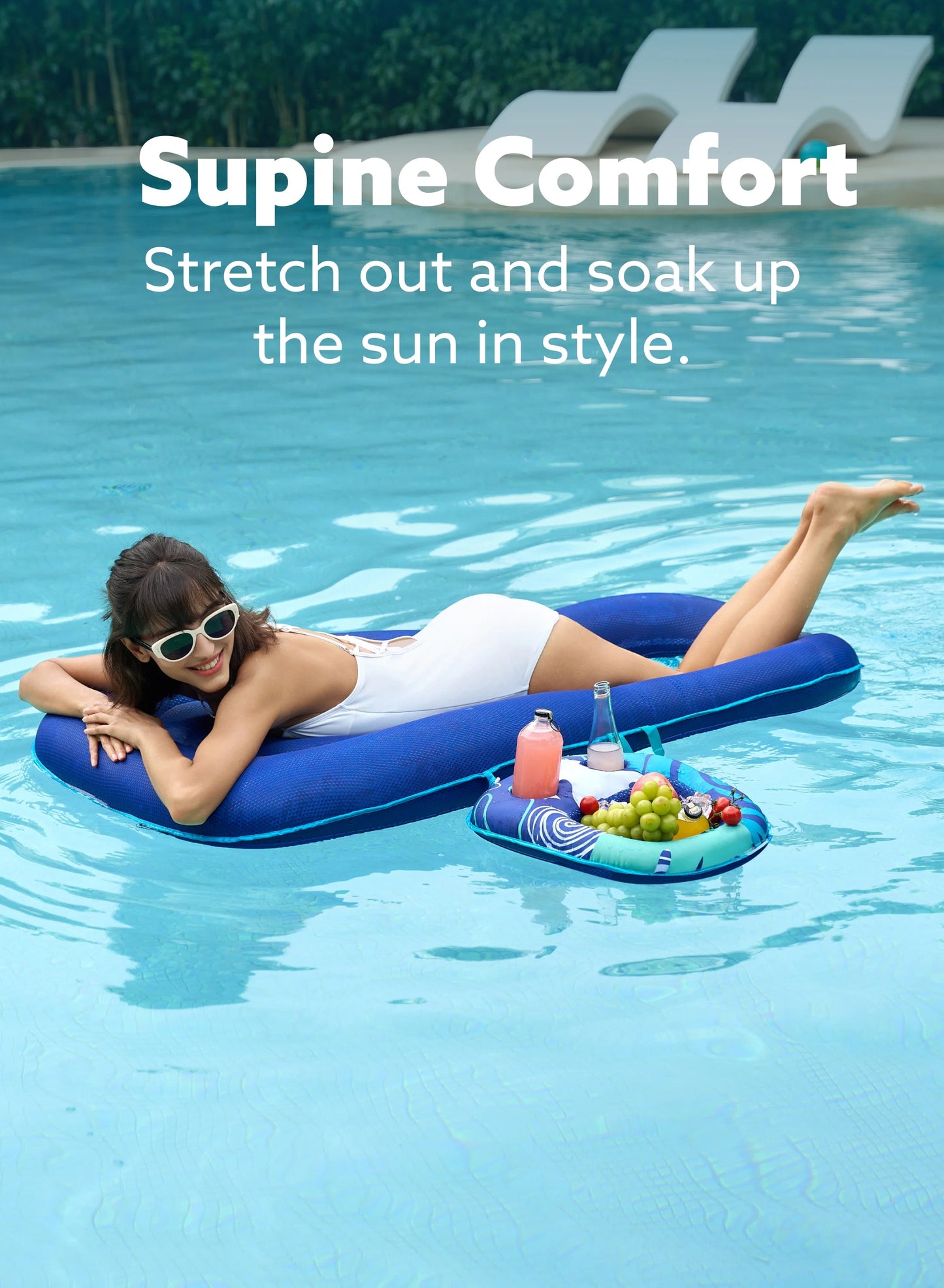 Pool Lounge Float Adult, Inflatable Pool Floats Lounger Raft Floaties Water Floating Recliner Chair with Cup Holders Foot Rest Swimming Pool Floaty