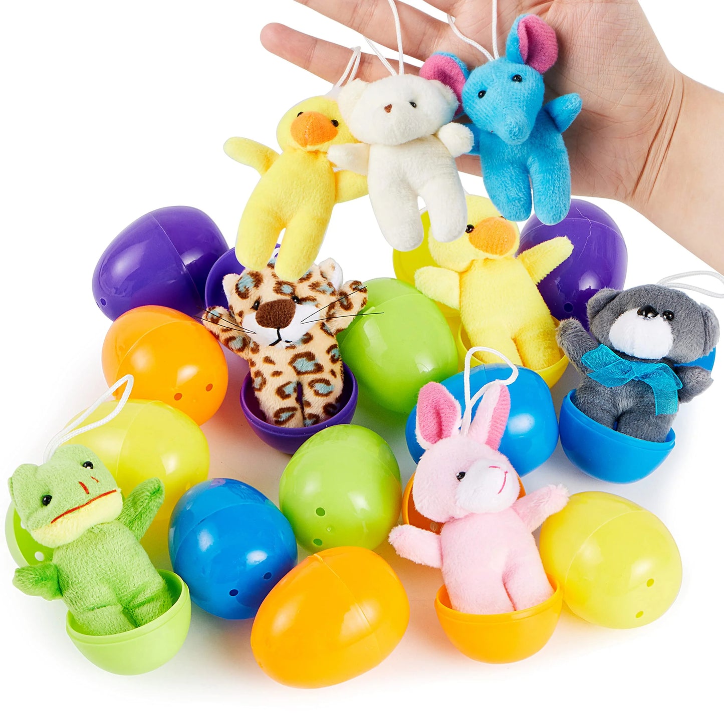 15 children pre charge Easter eggs with plush animals, fill Easter baskets with mini animal keychains,