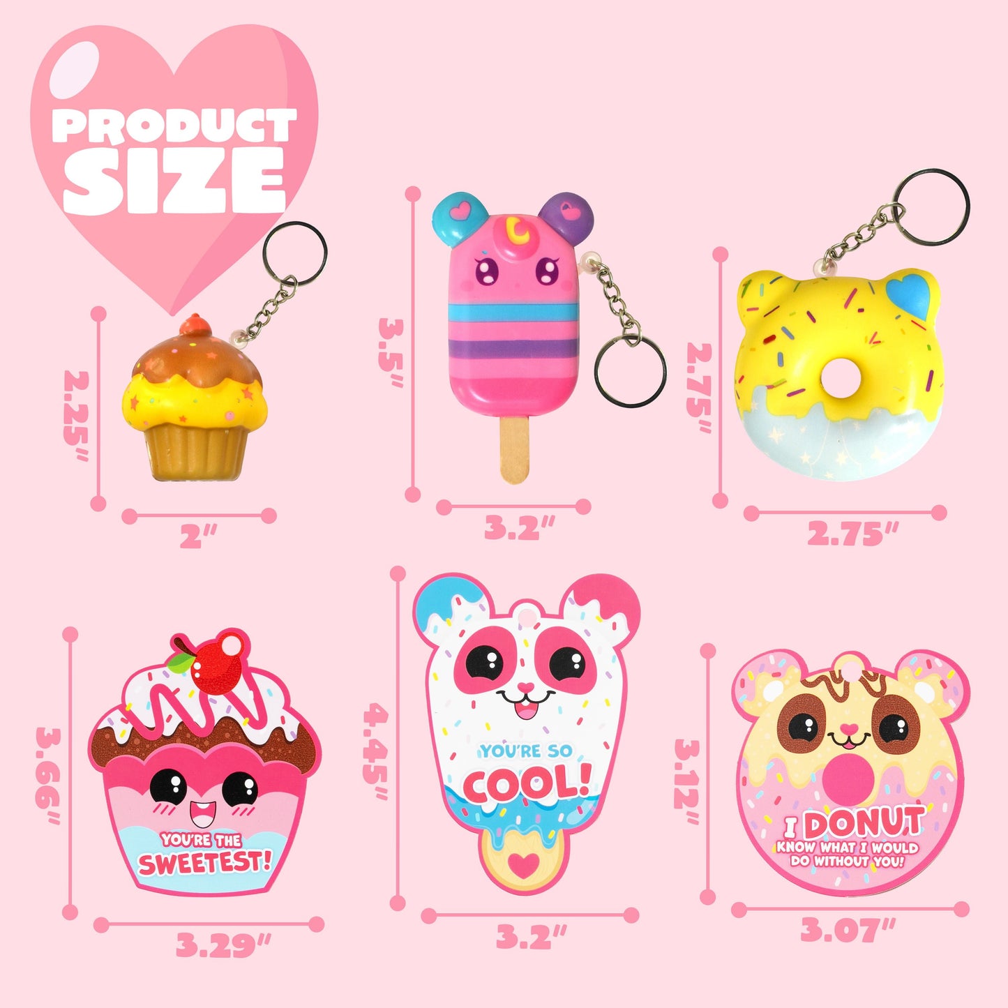 28 Packs Dessert Squishy Toys Stress Relief Keychains with Cards for Classroom Exchange Prizes, Fidget Toy Valentine’s Greeting Cards, Valentine Party Favors, Valentine Exchange Gifts