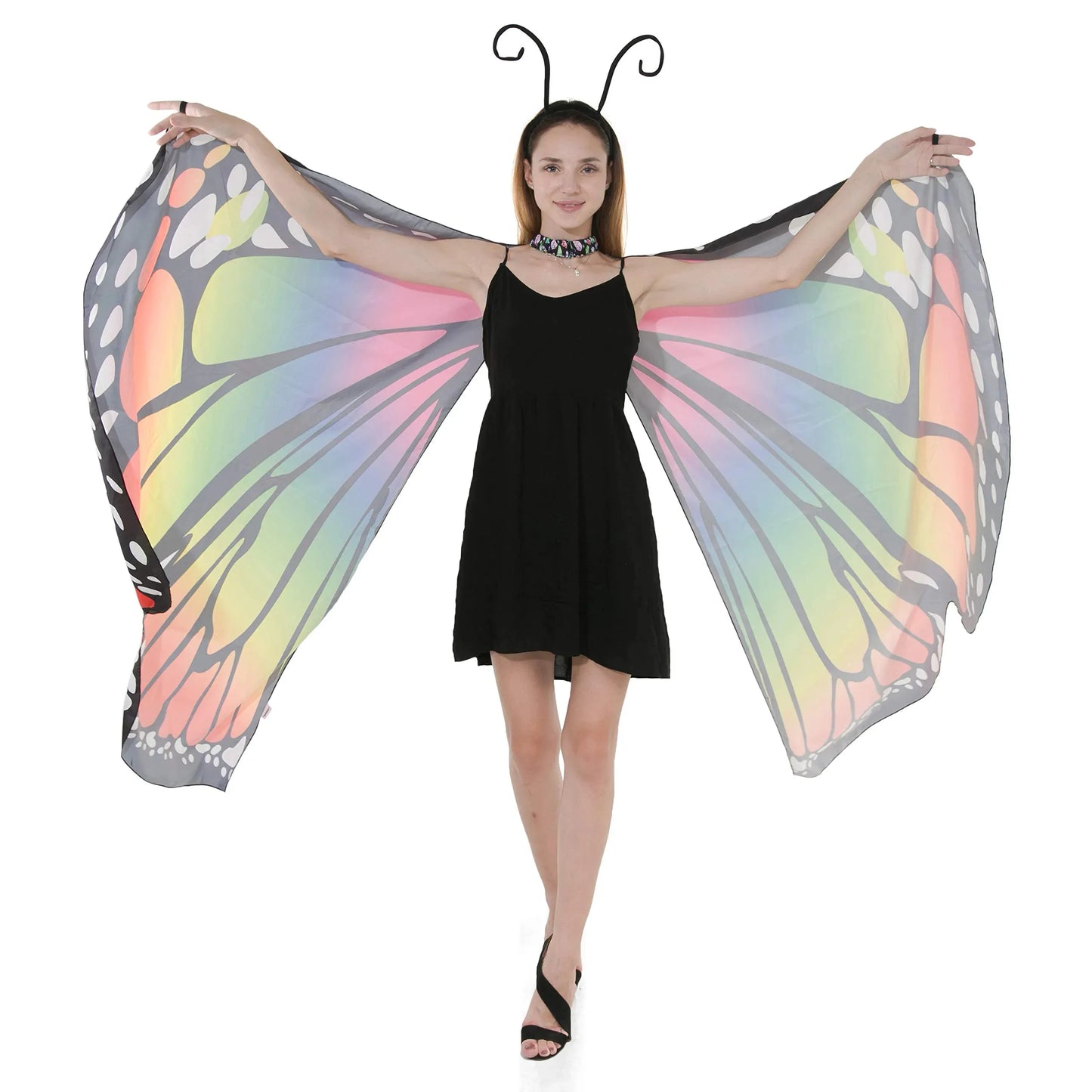 Syncfun Butterfly Wing Cape Shawl with Lace Mask and Black Velvet Antenna Headband