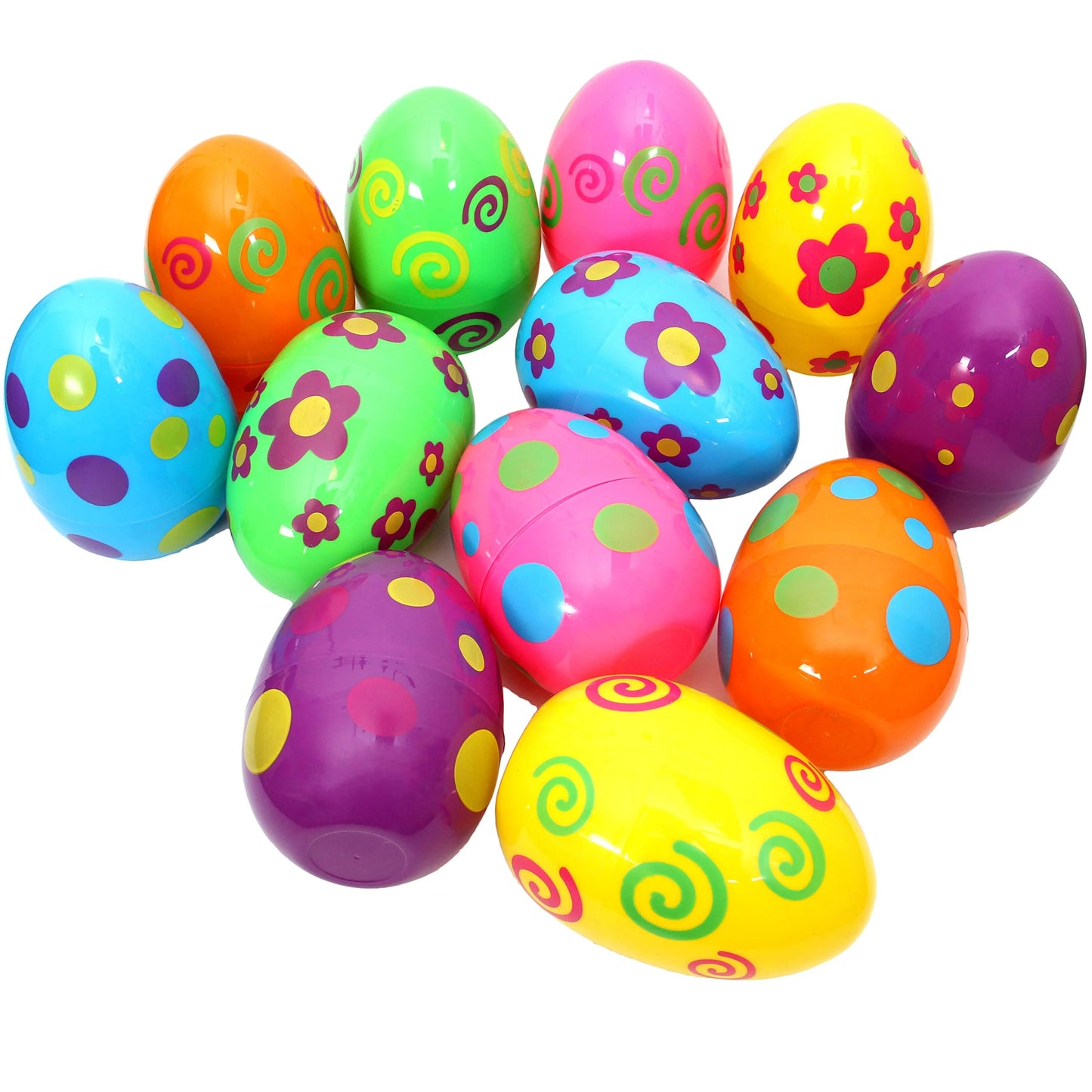 12 Pcs Jumbo Easter Eggs, 6 Inches Printed Plastic Large Easter Eggs Empty for Hunt, Basket Stuffers/Fillers, Filling Treats, Party Favors Supplies, Classroom Prizes