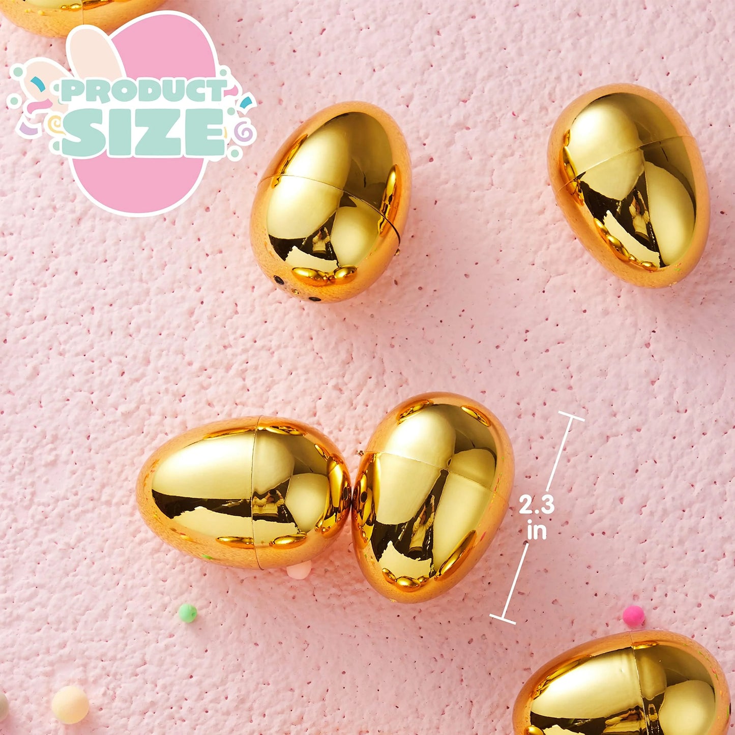 6 Golden Easter Eggs, 2.3 Inch Metal Plastic Empty Eggs Refillable, Golden Easter Egg Filling, Fake Eggs for Easter Egg Hunting Supplies