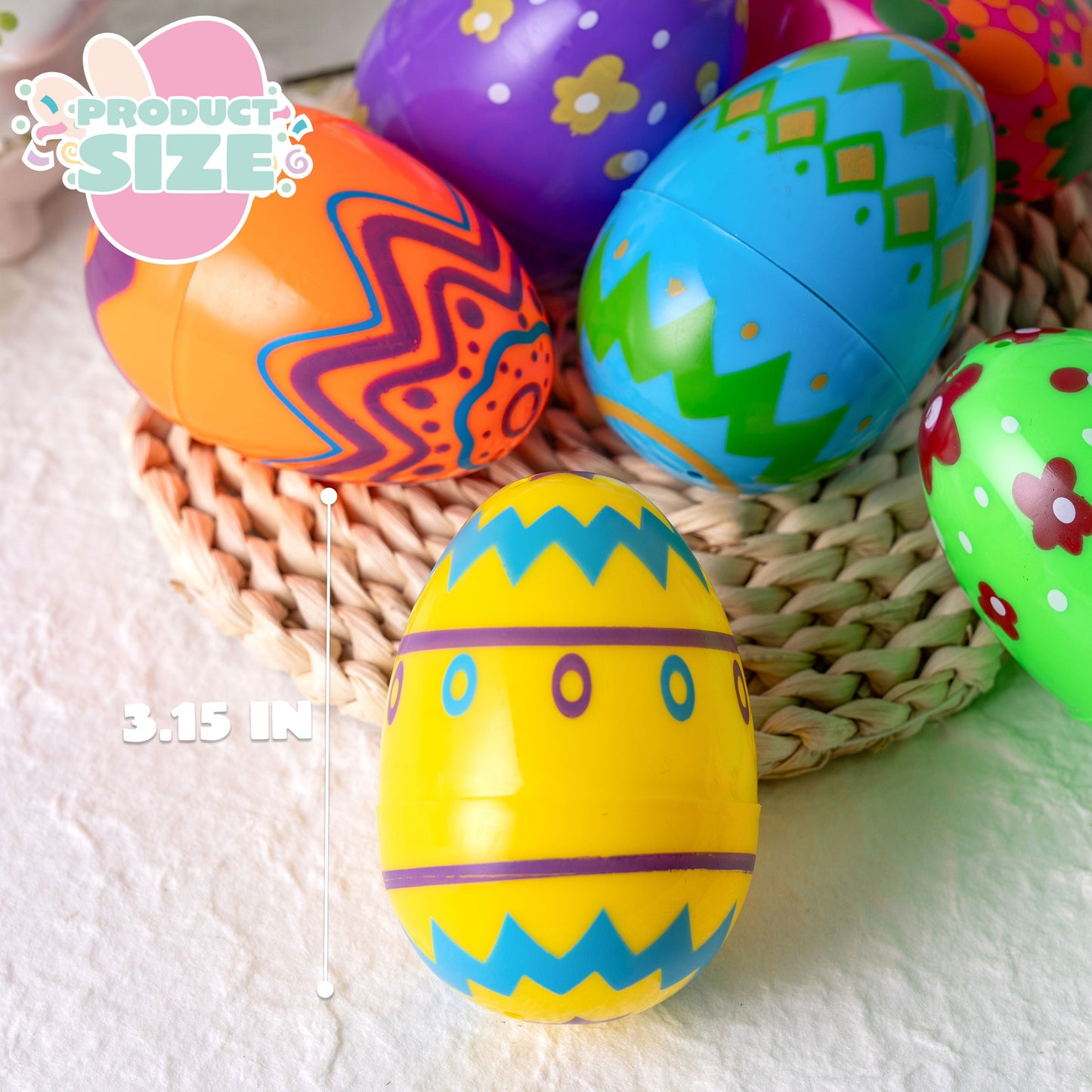 36PCS 3.15" Printed Easter Eggs, Empty Fillable Colorful Plastic Eggs Bulks for Easter Hunt, Basket Stuffers Filler, Classroom Prize Supplies