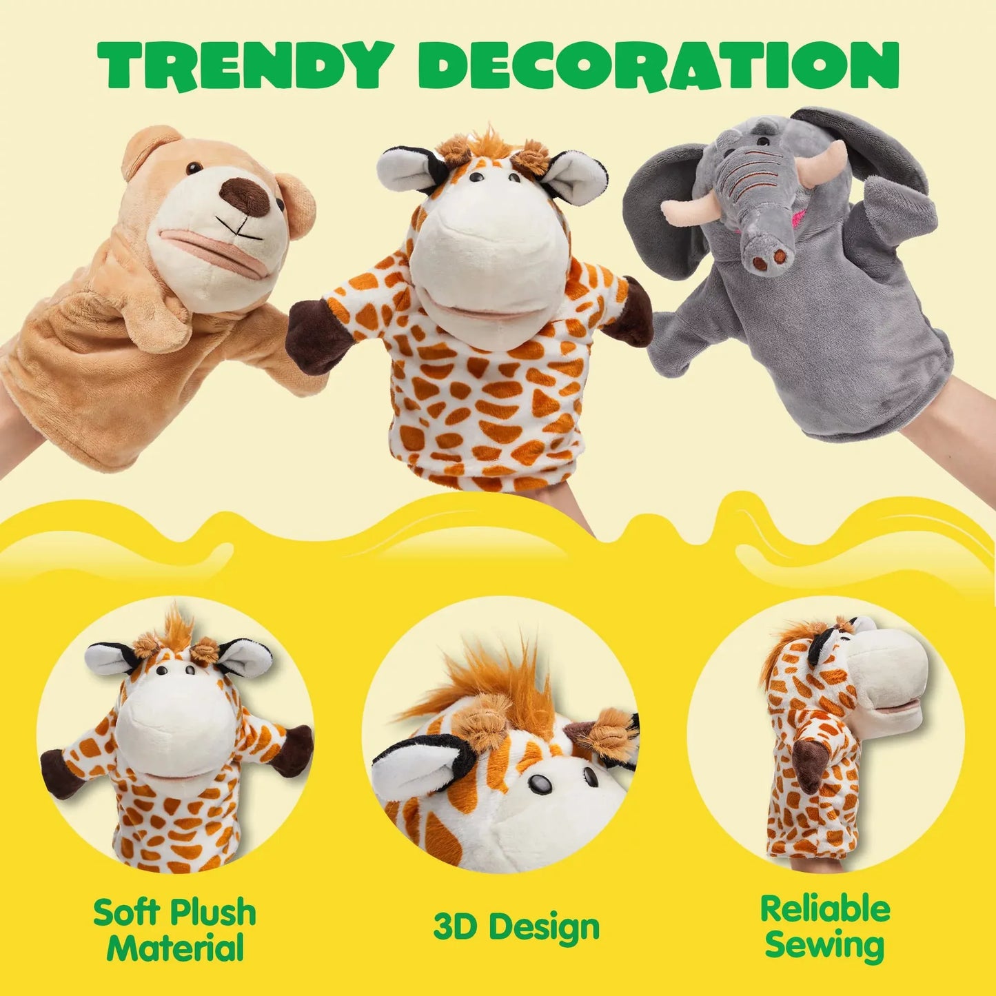 Syncfun 6Pcs Kids Hand Puppet with Mouth, Toddler Animal Plush Toy for Show Theater, Birthday Gifts, Easter Basket Stuffers