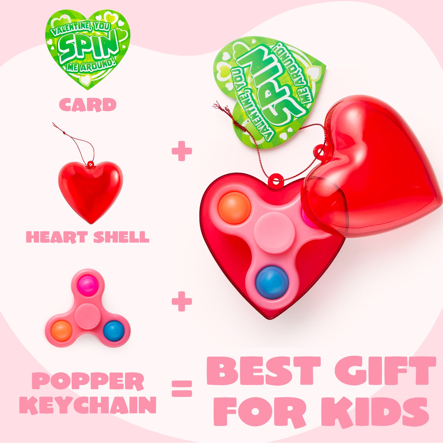 56 Pcs Valentines Cards for Kids (28 Fidget Spinner and 28 Cards),Valentine’s Card Classroom Exchange Prizes for Boys and Girls