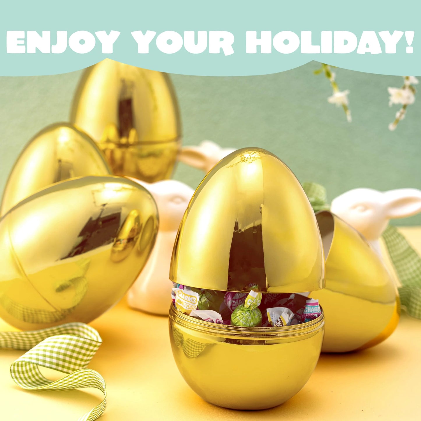 12-Pack Giant Golden Eggs, 6 Inch Metal Plastic Easter Eggs, Fillable Surprise Empty Eggs for Easter Egg Hunt Game