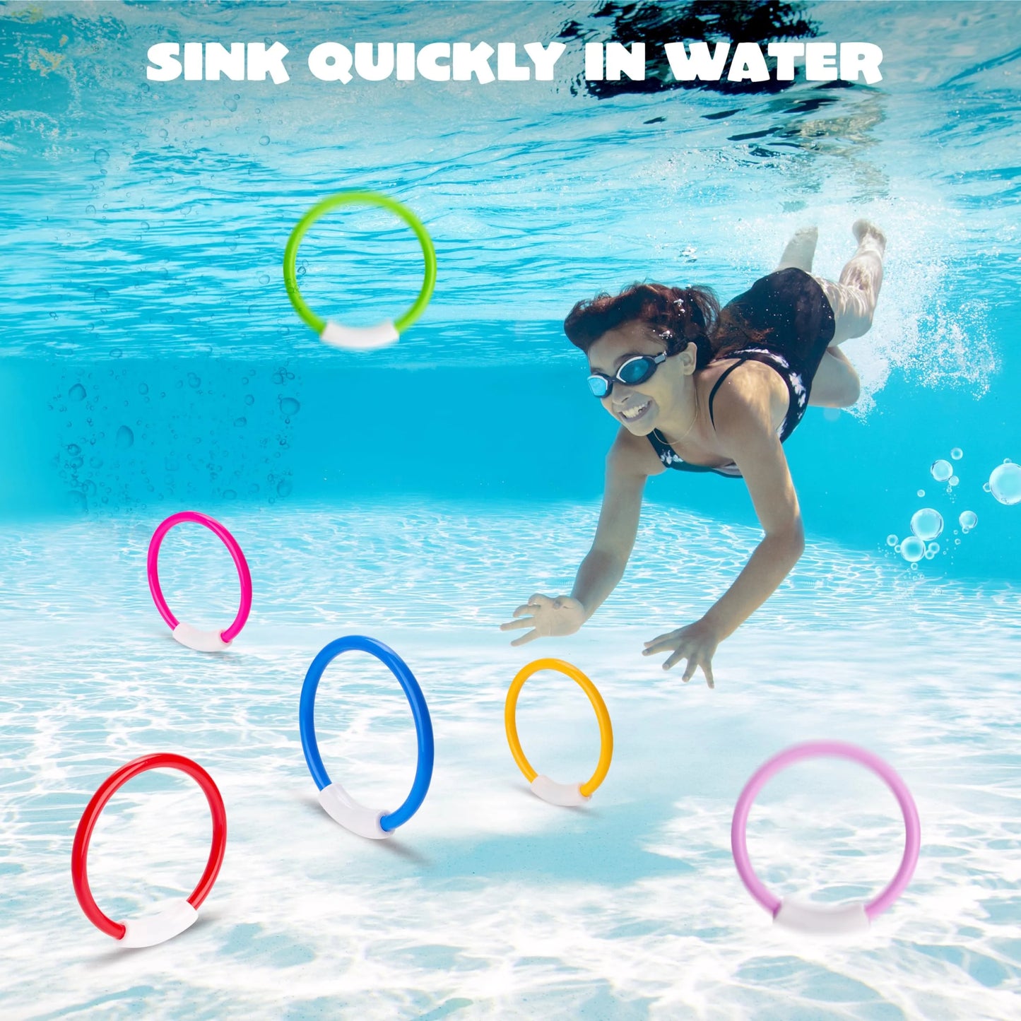 Syncfun 8 Pcs Pool Ring Toy Diving Set for Children, Colorful Underwater Training Pool Diving Rings, Swim Learning & Diving Skill Development