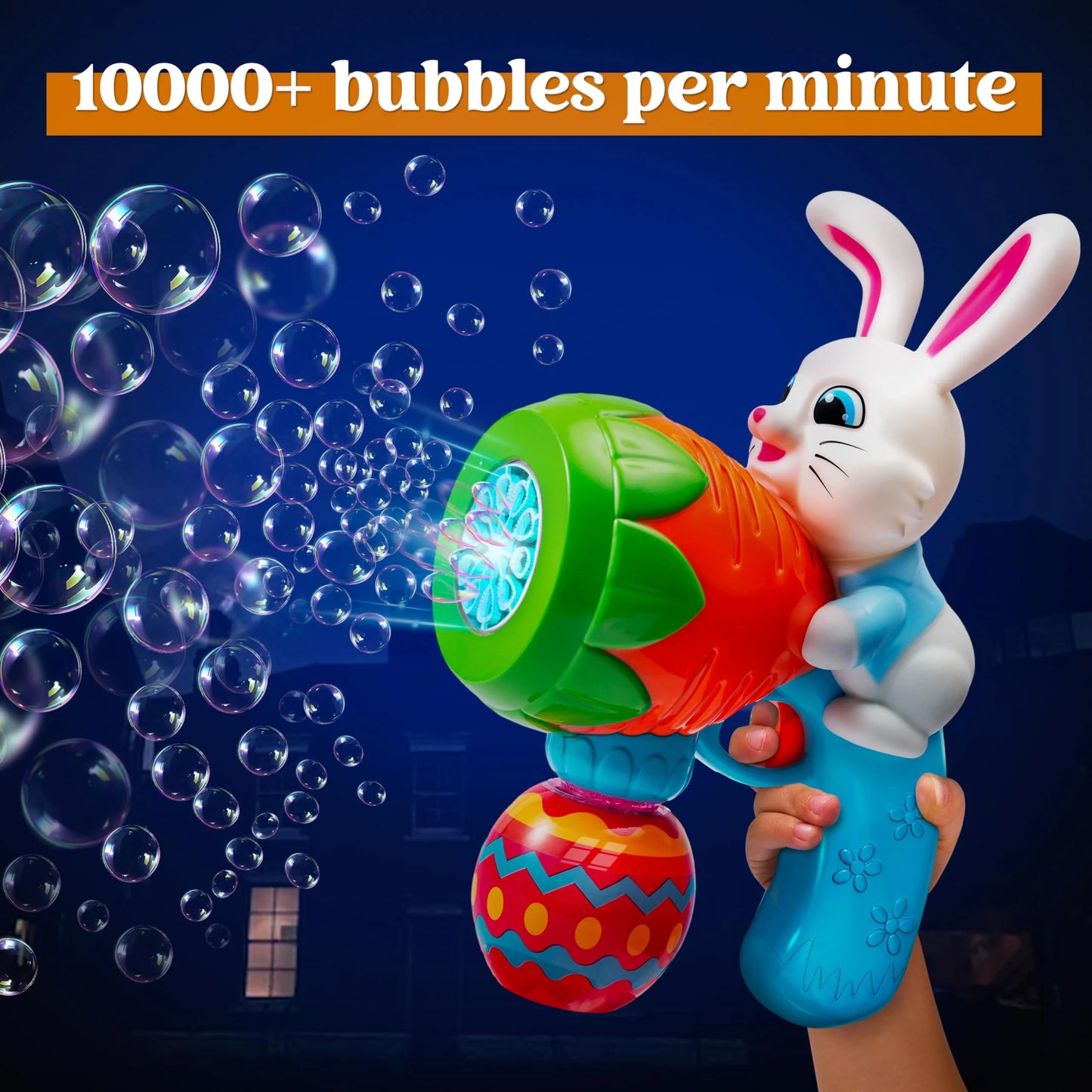 Bubble Gun Light Up Bunny Easter Toys for Kids Ages 3-8, Rabbit Bubble Machine with 6 Bubble Refill Solution for Outdoor Play, Party, Easter Basket Stuffers