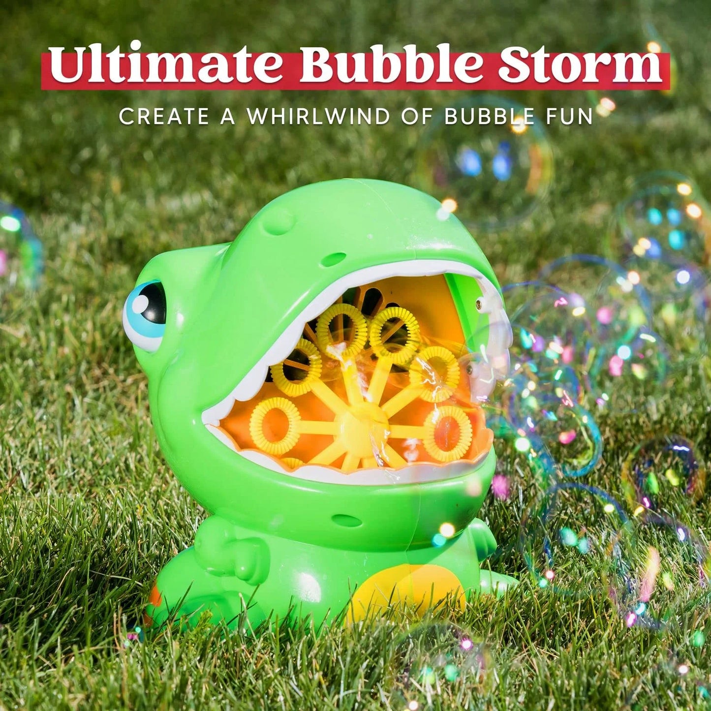 SYNCFUN Dinosaur Bubble Machine, Automatic Bubble Blower with Solutions for Kids Summer Outdoor Indoor Toy, Dinosaur Party Favor, Birthday Gift