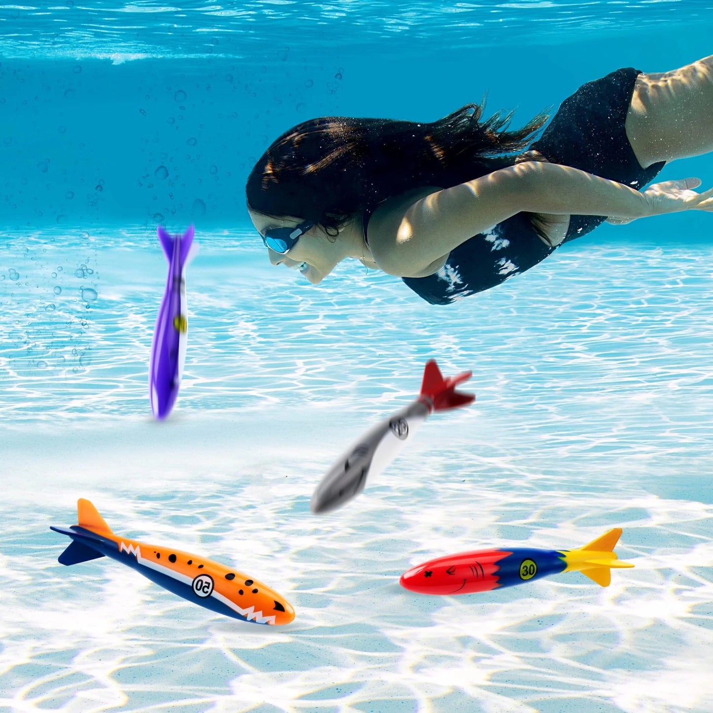 Syncfun 8 Packs Pool Toys, Shark Underwater Diving Toys, Colorful Swimming Toys Sinking Throwing for Kids Gifts Summer Swim Dive Training Water Fun Pool Games(Sharks)