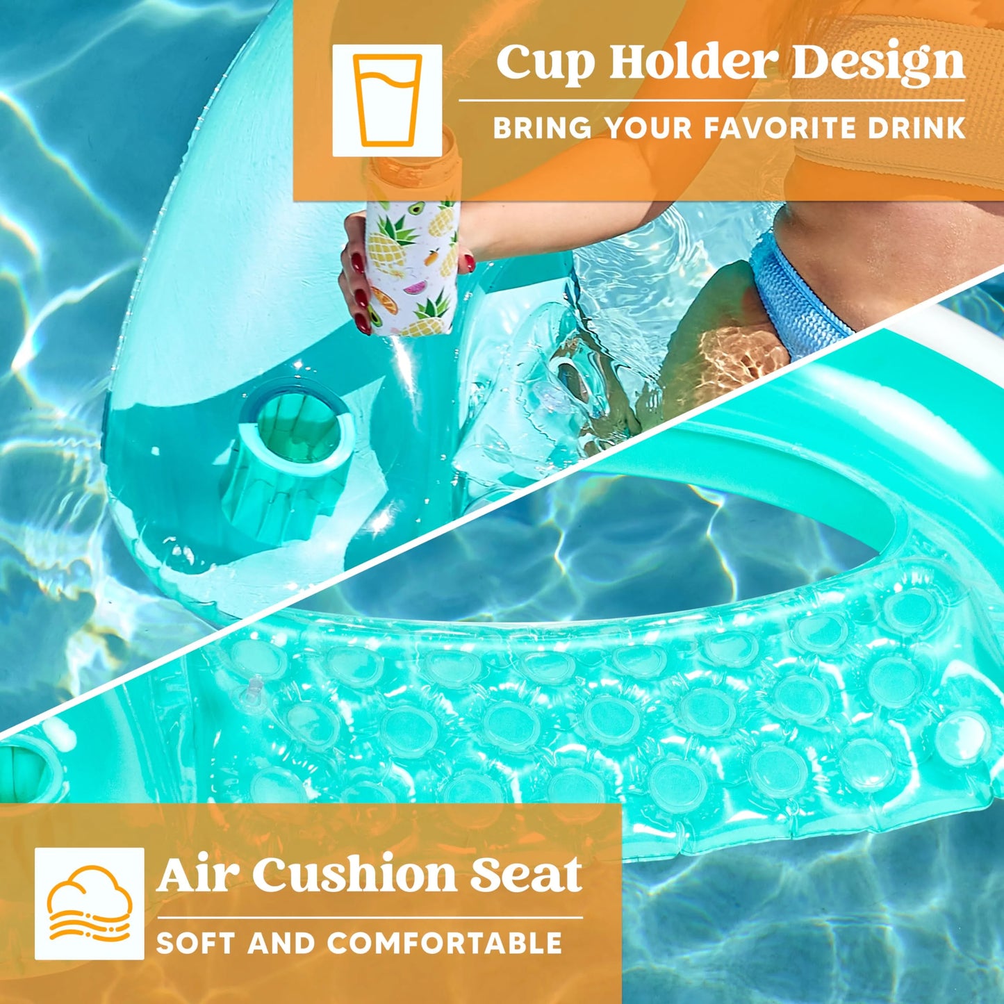 Inflatable Pool Floats for Adults, 2 Packs Pool Chairs with Cup Holders,Blow up Floating Pool Floats Chair,Pool Floaties for Adults Swimming Pool Party Summer Water Fun