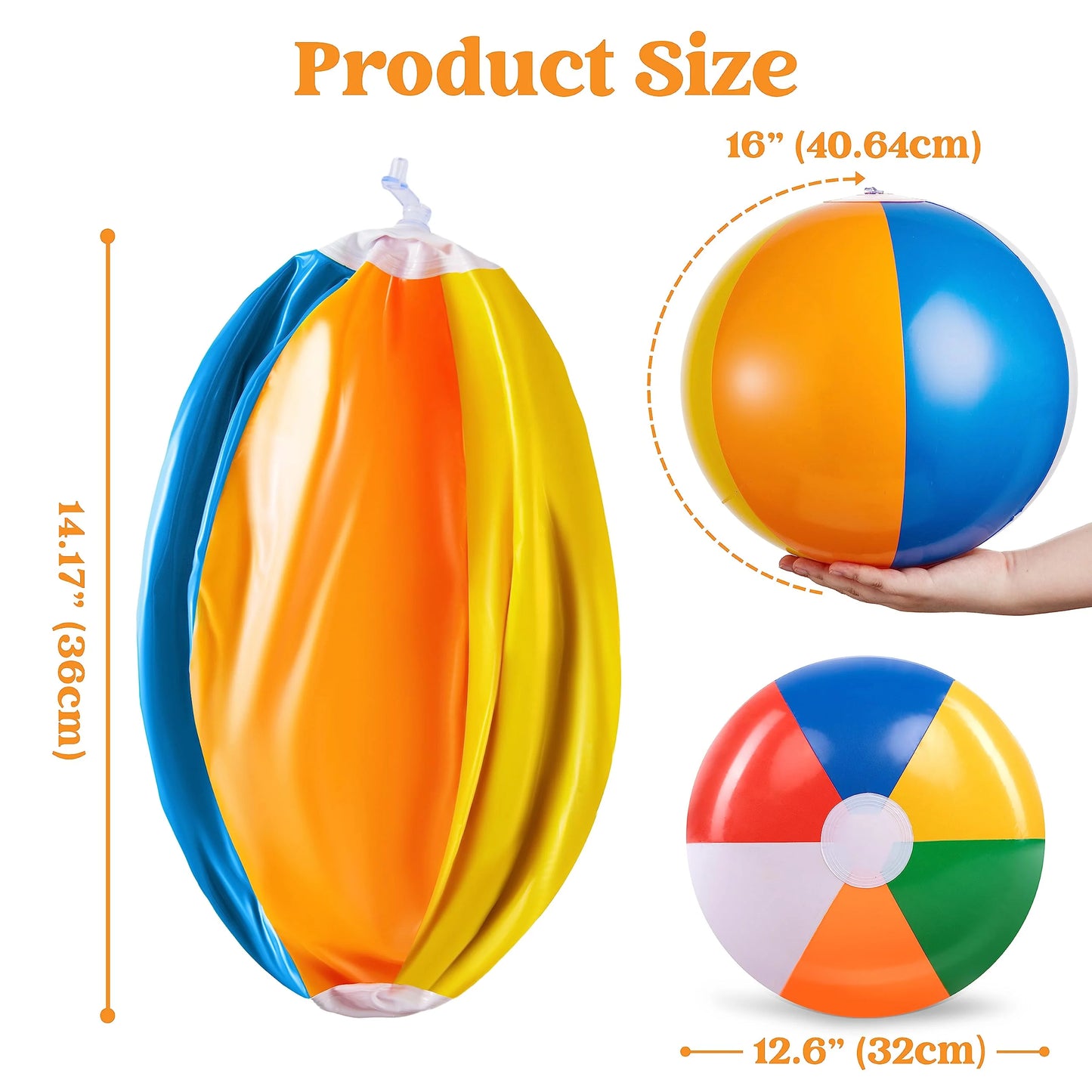 JOYFY 12 Pcs Inflatable Beach Balls,16" Large Rainbow Beach Balls Bulk for Pool Parties,Summer Beach Pool Party Toys for Kids and Adults