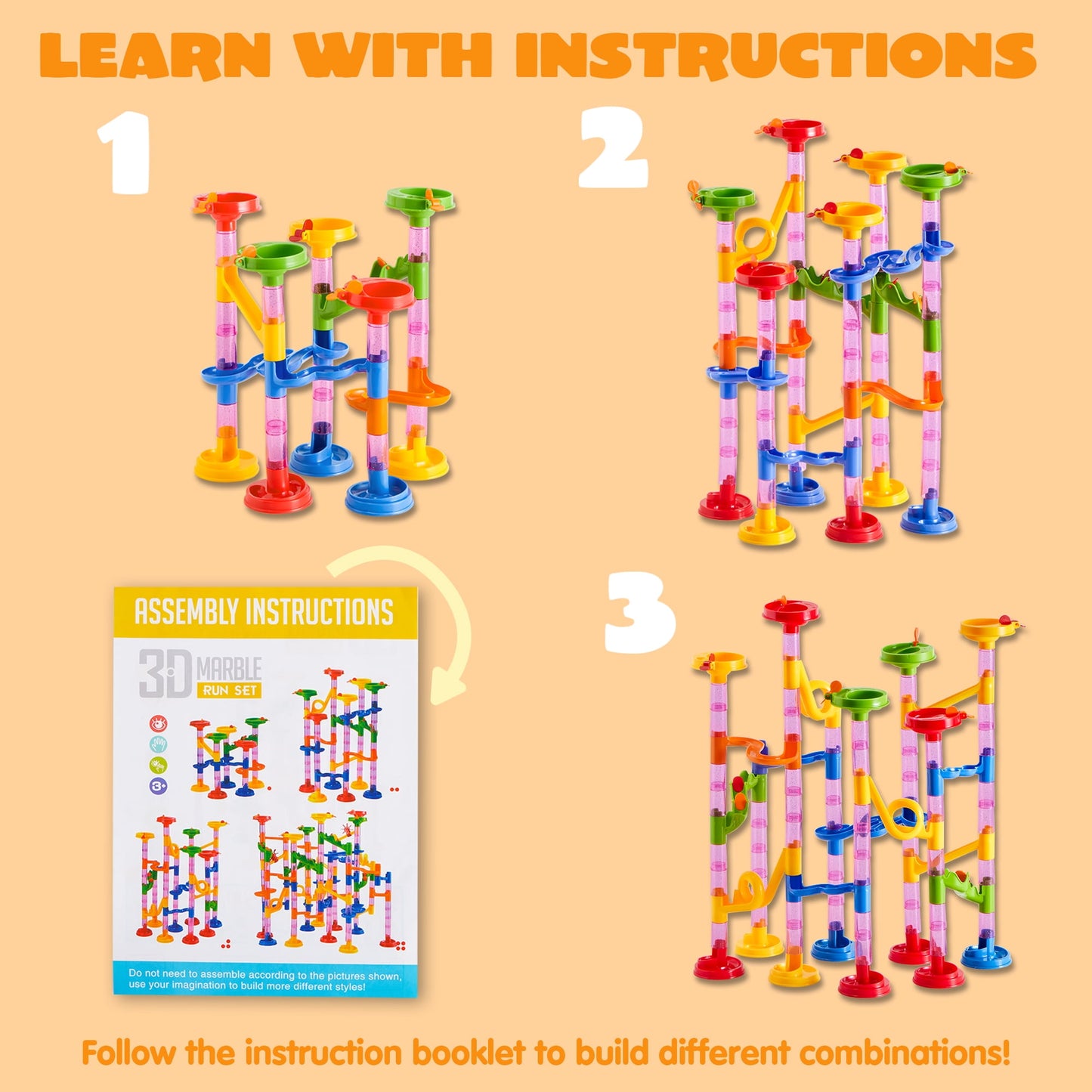 Joyfy 196 Pcs Marble Run, Construction Marble Maze Game, STEM Educational Toy, Building Block Toy, Gift for Kids Toddler Aged 3 4 5 6 7 8