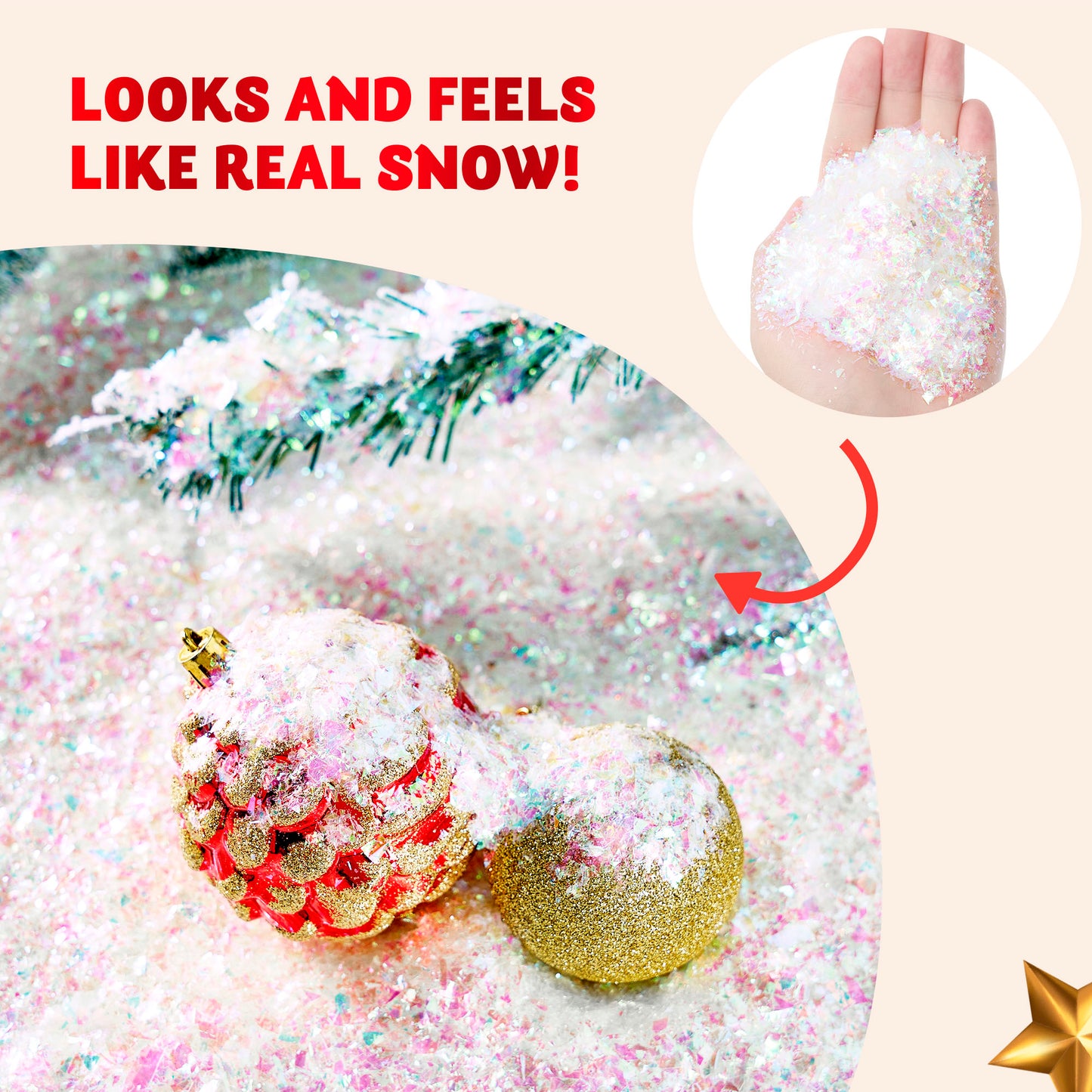 SYNCFUN 12 Oz Christmas Twinkles Snow, Plastic Artificial Snowflakes for Christmas Tree Decoration, Bling Snow Scenes, Xmas Party Favors Decor, Holiday Supplies, Winter Displays, Fake Snow Crafts
