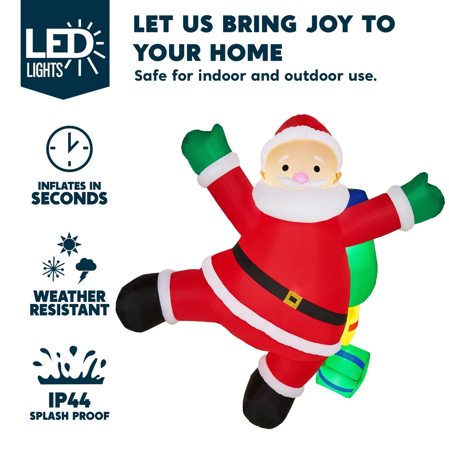 Joyfy 6ft Christmas Inflatables Santa Outdoor Decorations,Christmas Climbing Santa with Gift Bag Blow Ups Yard with Built-in LEDs for Holiday Party Garden Lawn Decor