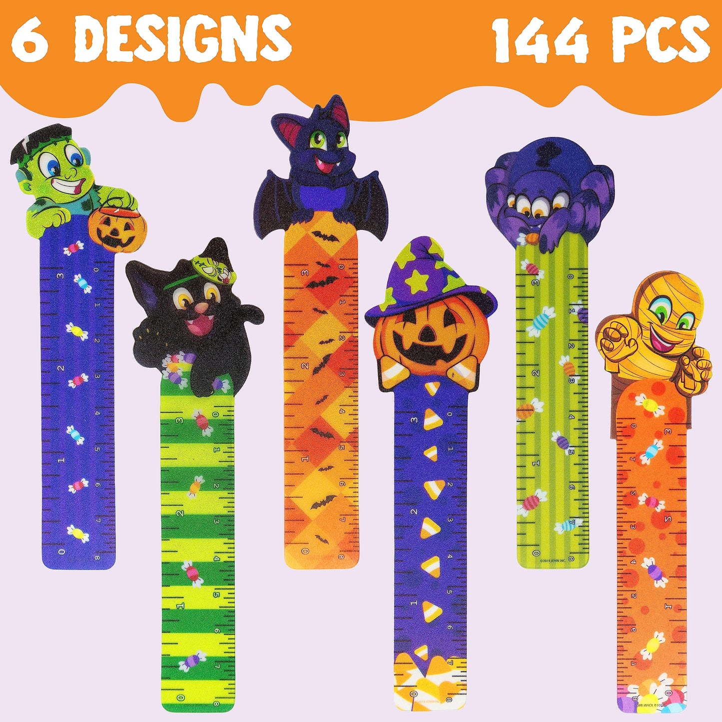 Joyfy 144 Pcs Halloween Bookmark Rulers Stationery Party Favors,Ruler Markers with Halloween Themed for Classroom Prizes and Trick or Treat Prizes,Halloween Goodies