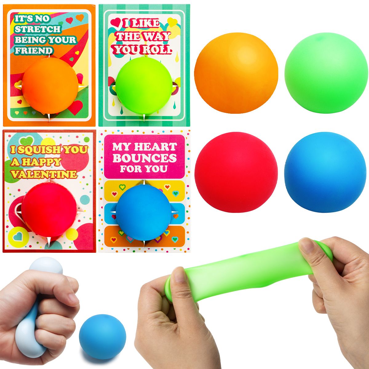 30 PCS Valentine's Day Sensory Stress Balls with Cards, Squishy Toy Fidget Toys Anxiety Relief for Adult, Valentine's Party Favors, Gift Classroom Exchange Rewards