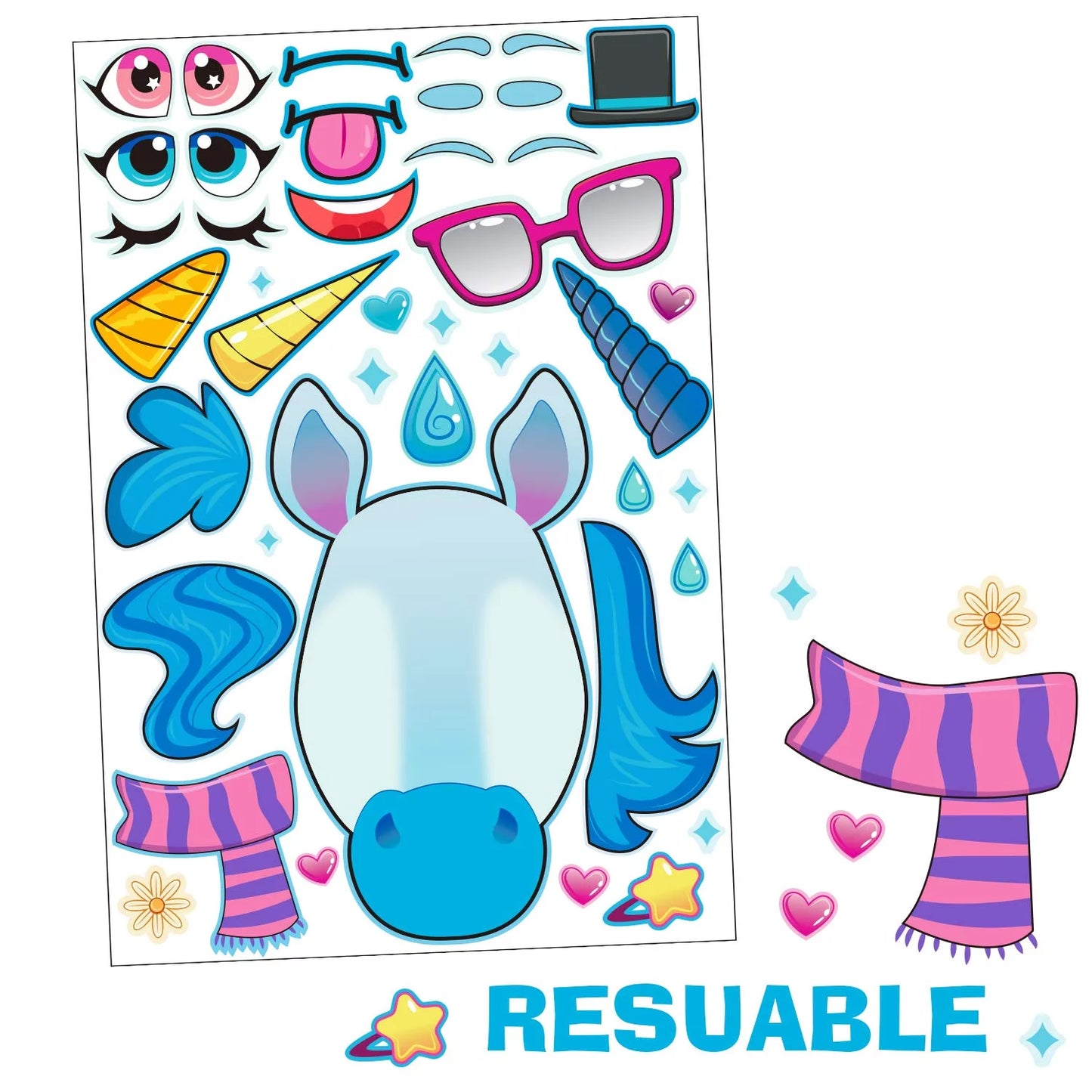 SYNCFUN 36 Pcs Unicorn Stickers for Kids Make-a-Face Sticker Sheets 9.8"x6.7" Make Your Own Animal Mix and Match Stickers, Birthday Holiday Party Favor Craft Gifts for Girls & Boys