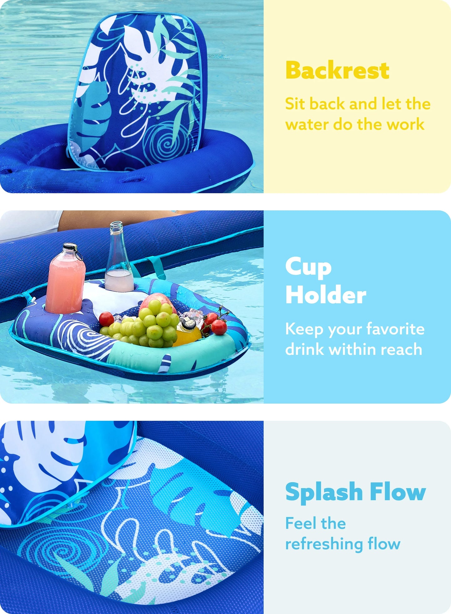 Pool Lounge Float Adult, Inflatable Pool Floats Lounger Raft Floaties Water Floating Recliner Chair with Cup Holders Foot Rest Swimming Pool Floaty