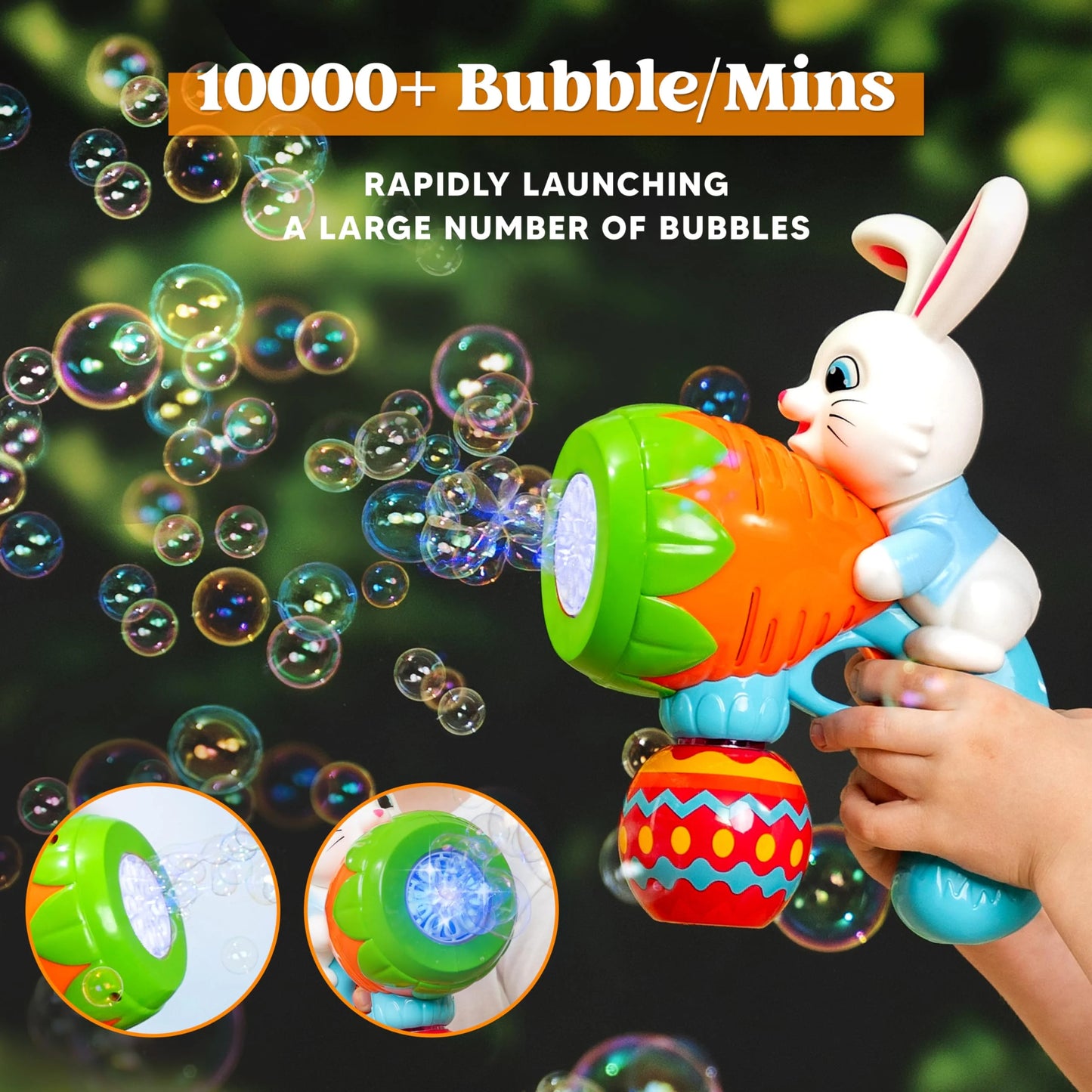 Bubble Gun Light Up Bunny Easter Toys for Kids Ages 3-8, Rabbit Bubble Machine with 6 Bubble Refill Solution for Outdoor Play, Party, Easter Basket Stuffers