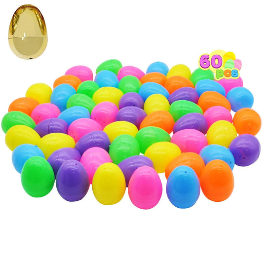 60 Pieces 2.3" Easter Eggs include 1 Golden Egg for Filling Specific Treats, Easter Theme Party Favor, Easter Eggs Hunt, Basket Stuffers Filler, Classroom Prize Supplies