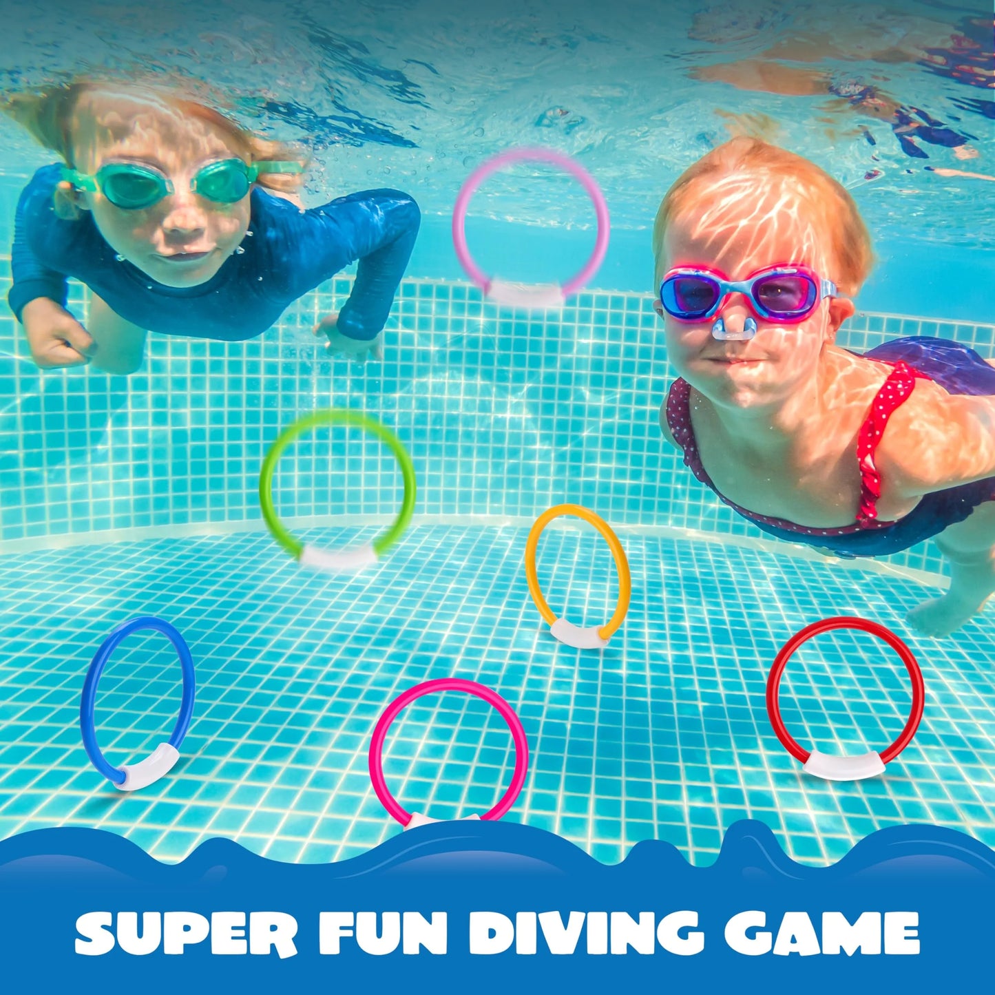 Syncfun 8 Pcs Pool Ring Toy Diving Set for Children, Colorful Underwater Training Pool Diving Rings, Swim Learning & Diving Skill Development
