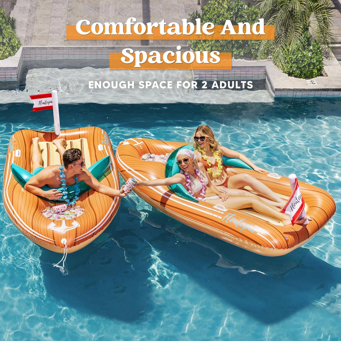 SYNCFUN 8 ft Inflatable Boat for Pool with Reinforced Cooler, Boat Raft Pool Lake Toys Summer Swimming Pool Party Decorations for Kids & Adults