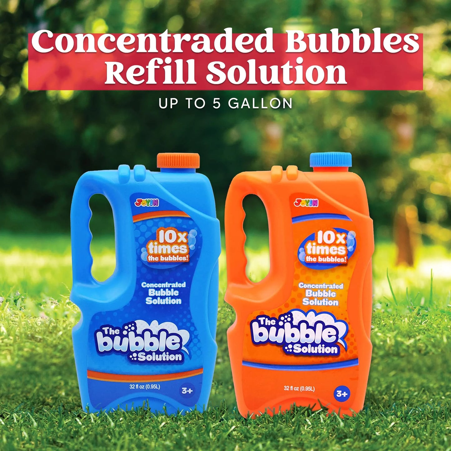 2 Bottles Refill Bubbles Solutions 64 oz (up to 5 Gallon) Concentrated Big Bubble Solution for Bubble Machine, Gun, Wand Refill Fluid Summer, Easter Toys(Orange+Blue)