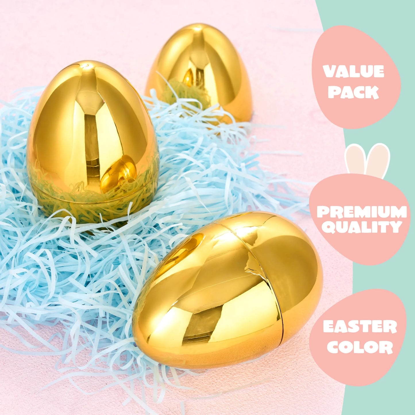 12-Pack Giant Golden Eggs, 6 Inch Metal Plastic Easter Eggs, Fillable Surprise Empty Eggs for Easter Egg Hunt Game