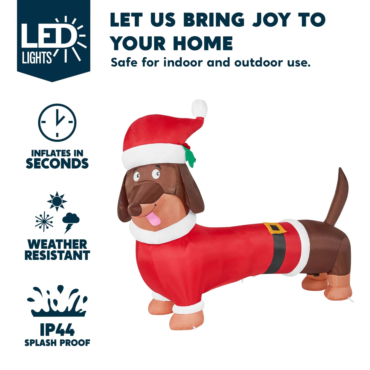 Joyfy 5 FT Christmas Inflatables Dachshund Dog Outdoor Decorations,Wiener Dog Christmas Blow Ups Yard Christmas with Built-in LEDs for Holiday Party Garden Lawn Decor