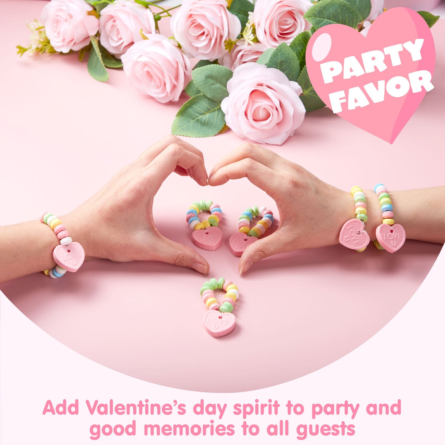 6 Pcs Valentine's Day Candy Bracelets 2.12OZ, Individually Wrapped, Sweet Exchange Gift for Kids, for Kids Birthday