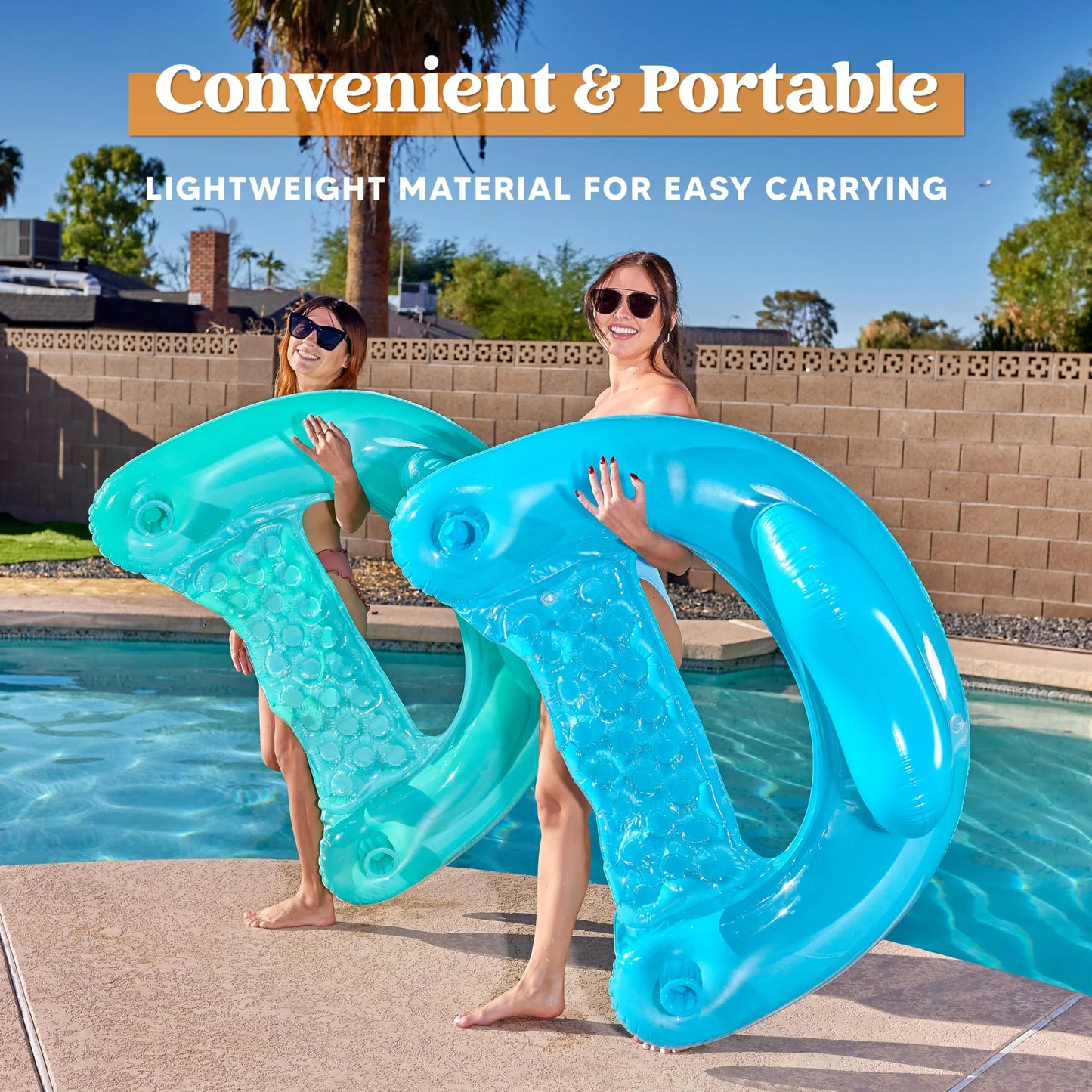 Inflatable Pool Floats for Adults, 2 Packs Pool Chairs with Cup Holders,Blow up Floating Pool Floats Chair,Pool Floaties for Adults Swimming Pool Party Summer Water Fun