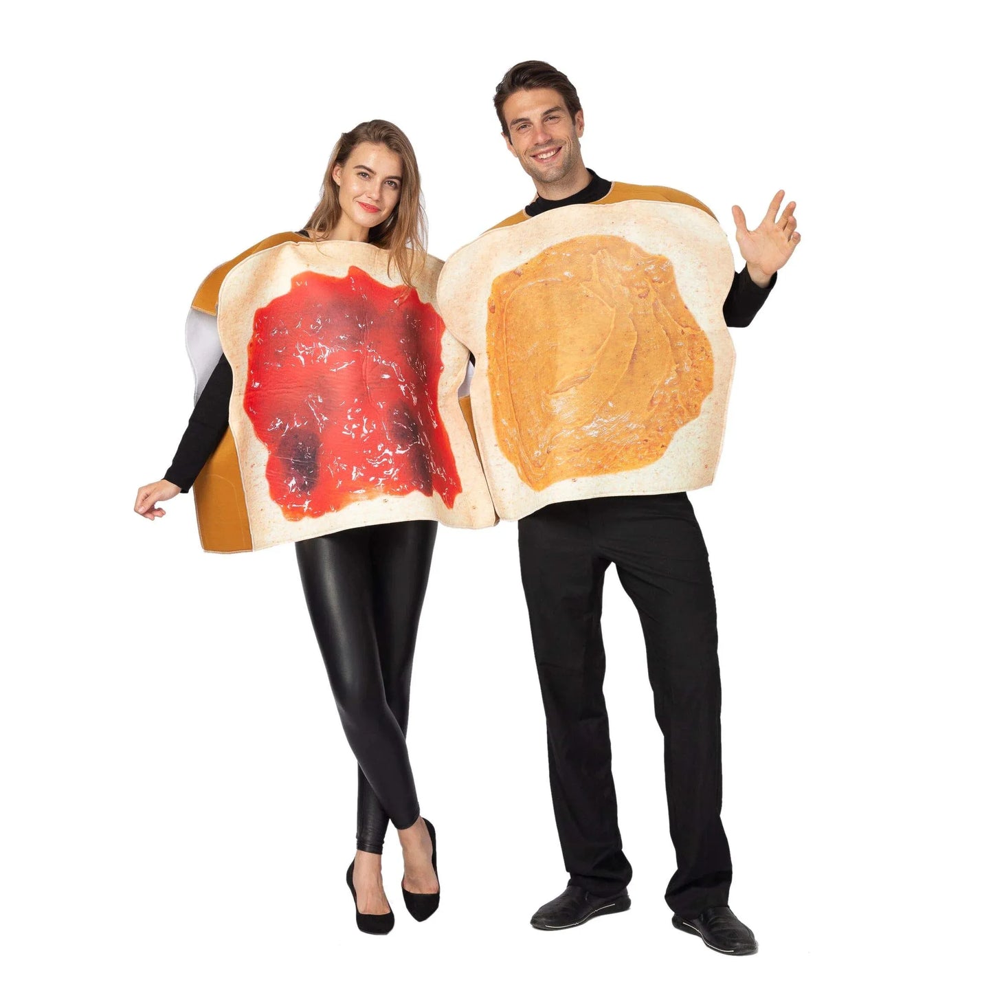 Adult Couple Costume Set w/one Peanut Butter and One Jelly Plush for Halloween Dress Up Party