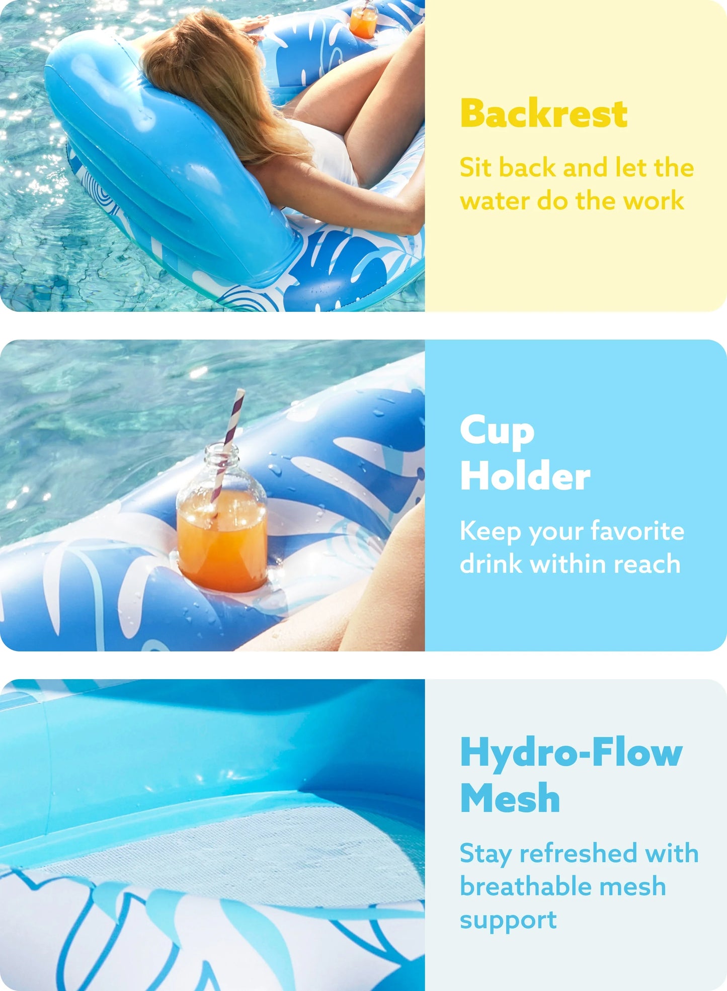 Pool Lounge Float with Canopy for Adult, Inflatable Pool Floats Lounger Raft Floaties Water Floating Recliner Chair with Cup Holders Foot Rest Swimming Pool Floaty