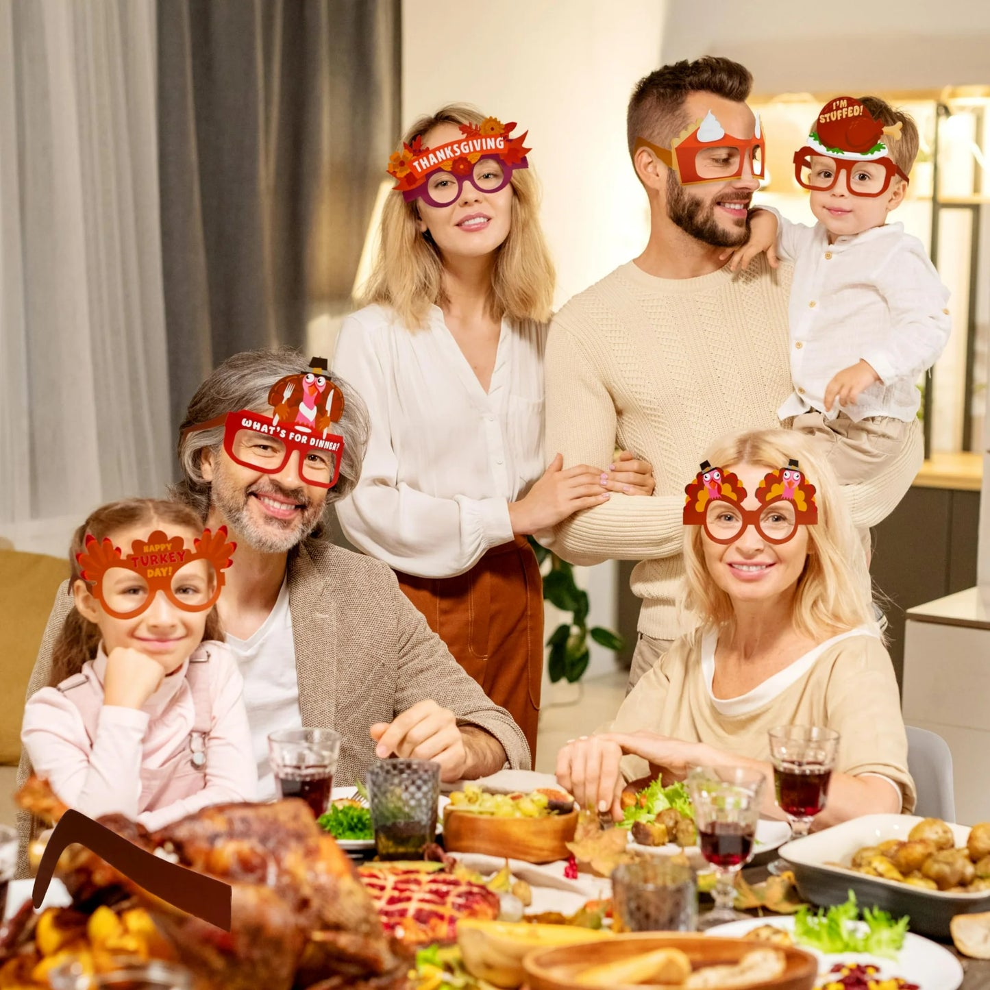 SYNCFUN 24 Pcs Turkey Eyeglasses,Thanksgiving Headband Turkey Costume Adults Kids