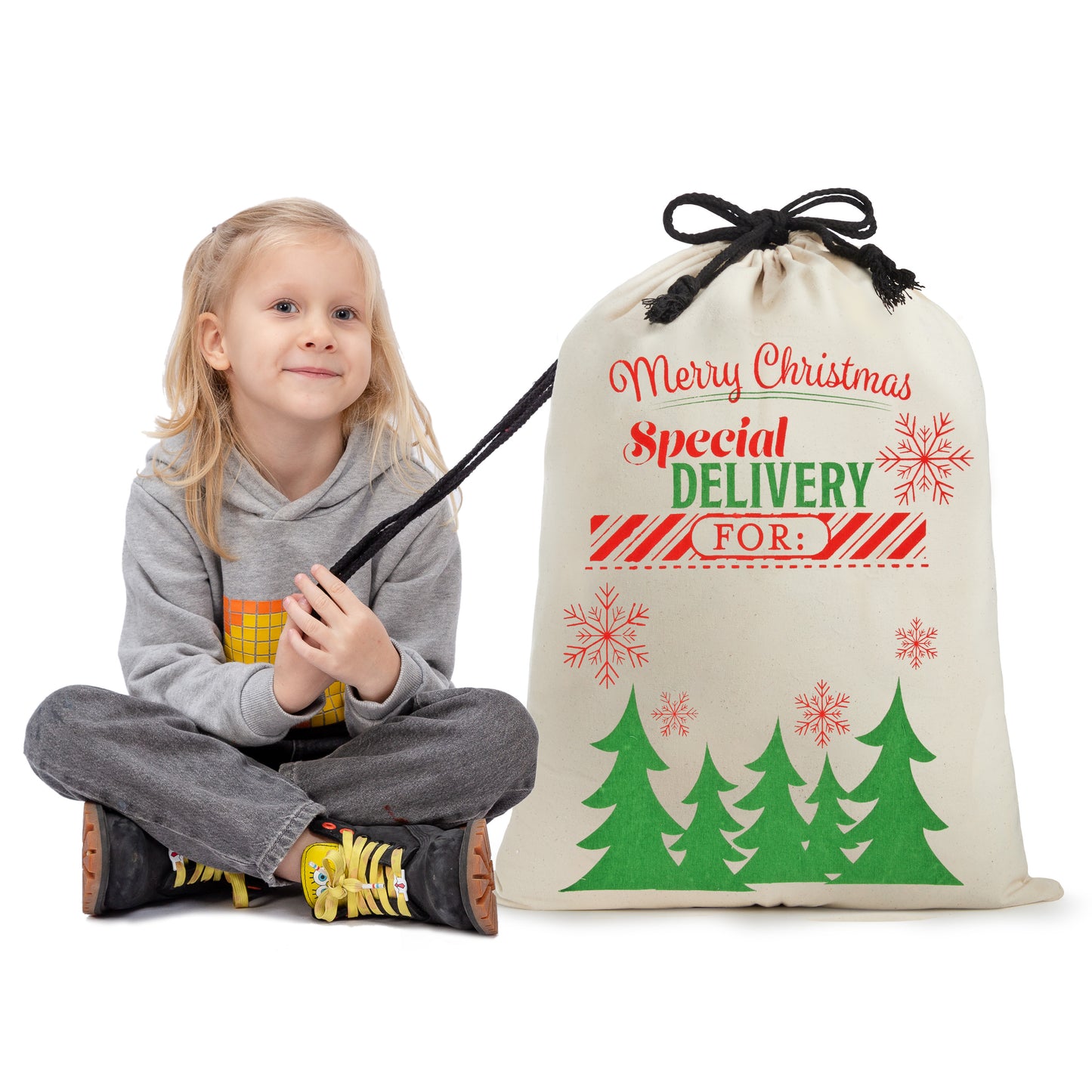 Joyfy 3 Pcs Present Bags, Santa Burlap Sack with Drawstring 26" x 19" for Large Xmas Package Storage,Christmas Large Gift Bags