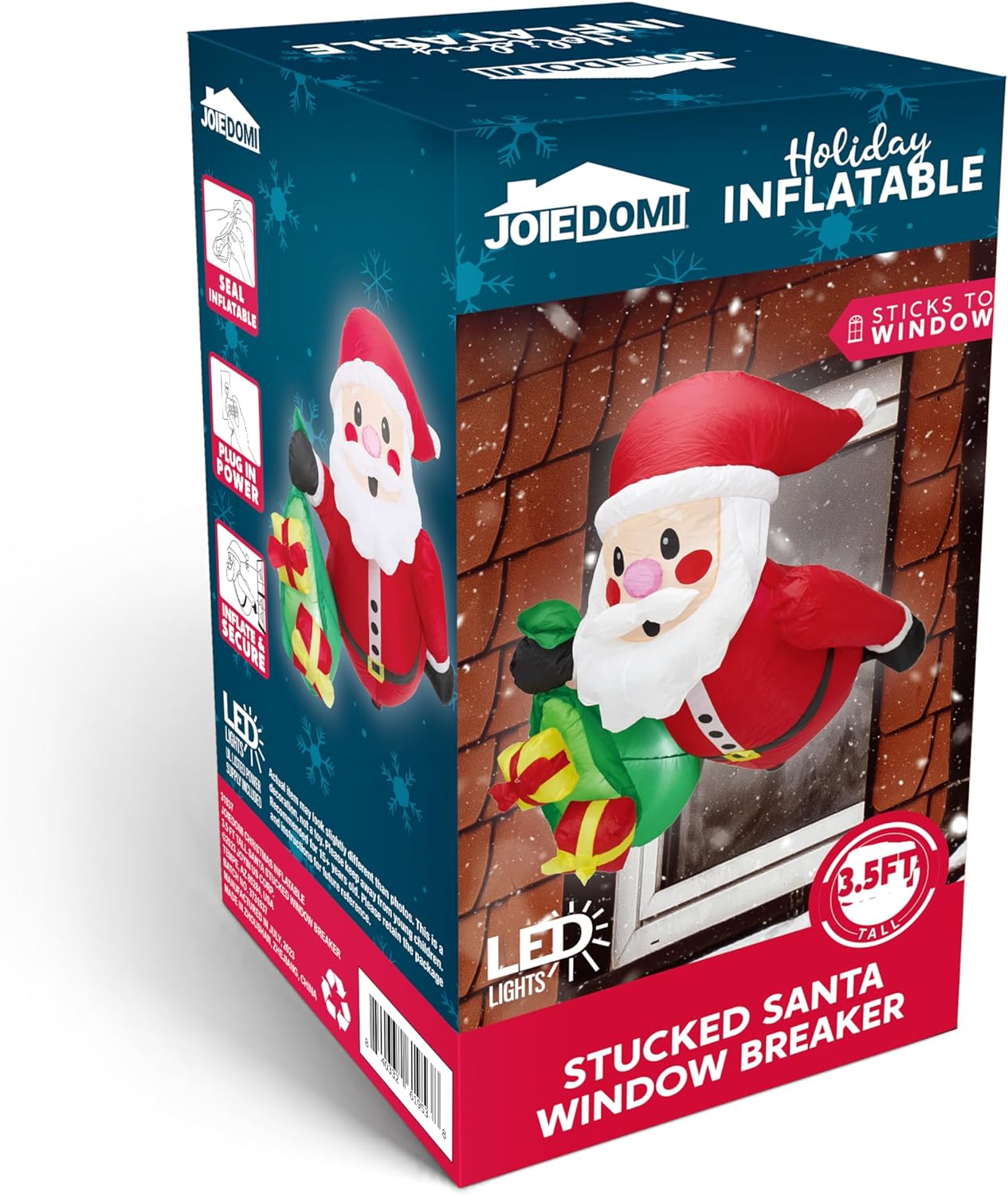 Syncfun 3.5 FT Christmas Inflatables Window Outdoor Decorations,Santa with Gift Bags Broke Out from Window Blow Ups Yard with Built-in LEDs for Holiday Party Garden Lawn Decor