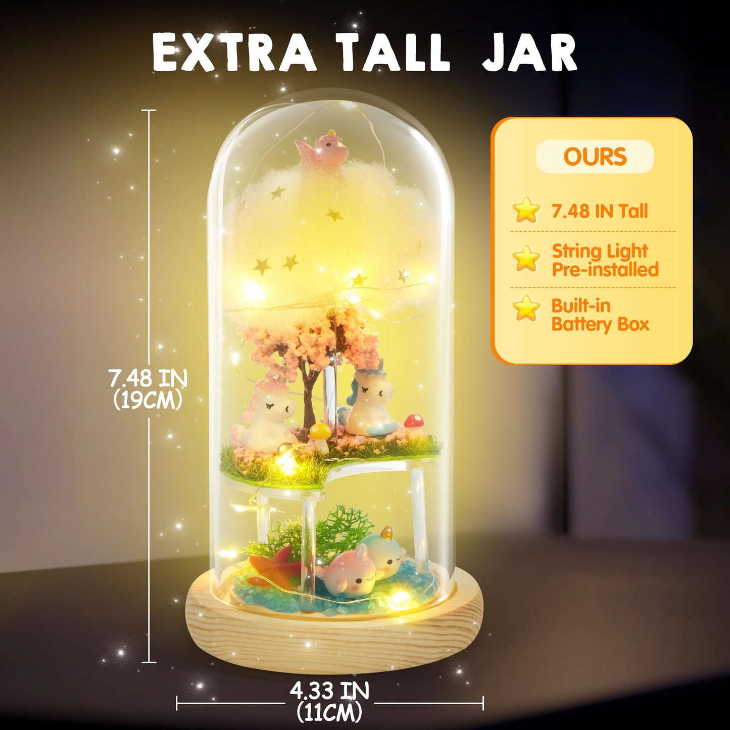 Klever Kits Unicorns Terrarium Kit for Kids, Make Your Own Unicorn Night Light, Girls Gift for Aged 6+ Years