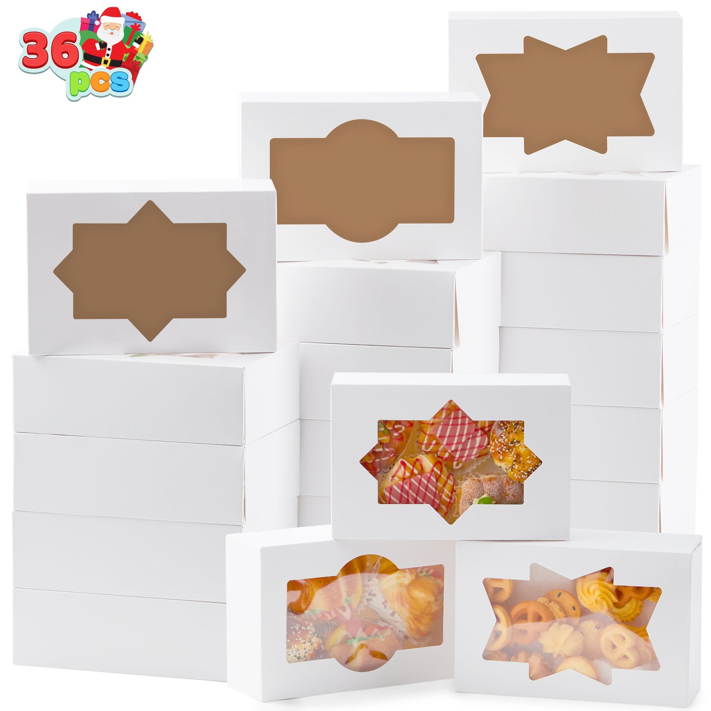 SYNCFUN 36 Pcs Christmas White Cookie Boxes Bakery Treat Gift Box with Window 8.5" x 5.75" x 2.75" for Pastries, Cupcakes, Cookies, Brownies, Donuts Gift Giving