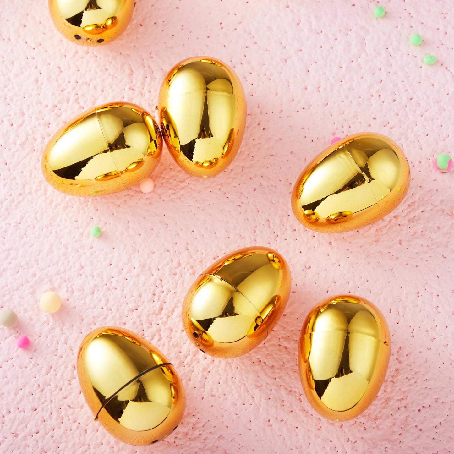 6 Golden Easter Eggs, 2.3 Inch Metal Plastic Empty Eggs Refillable, Golden Easter Egg Filling, Fake Eggs for Easter Egg Hunting Supplies