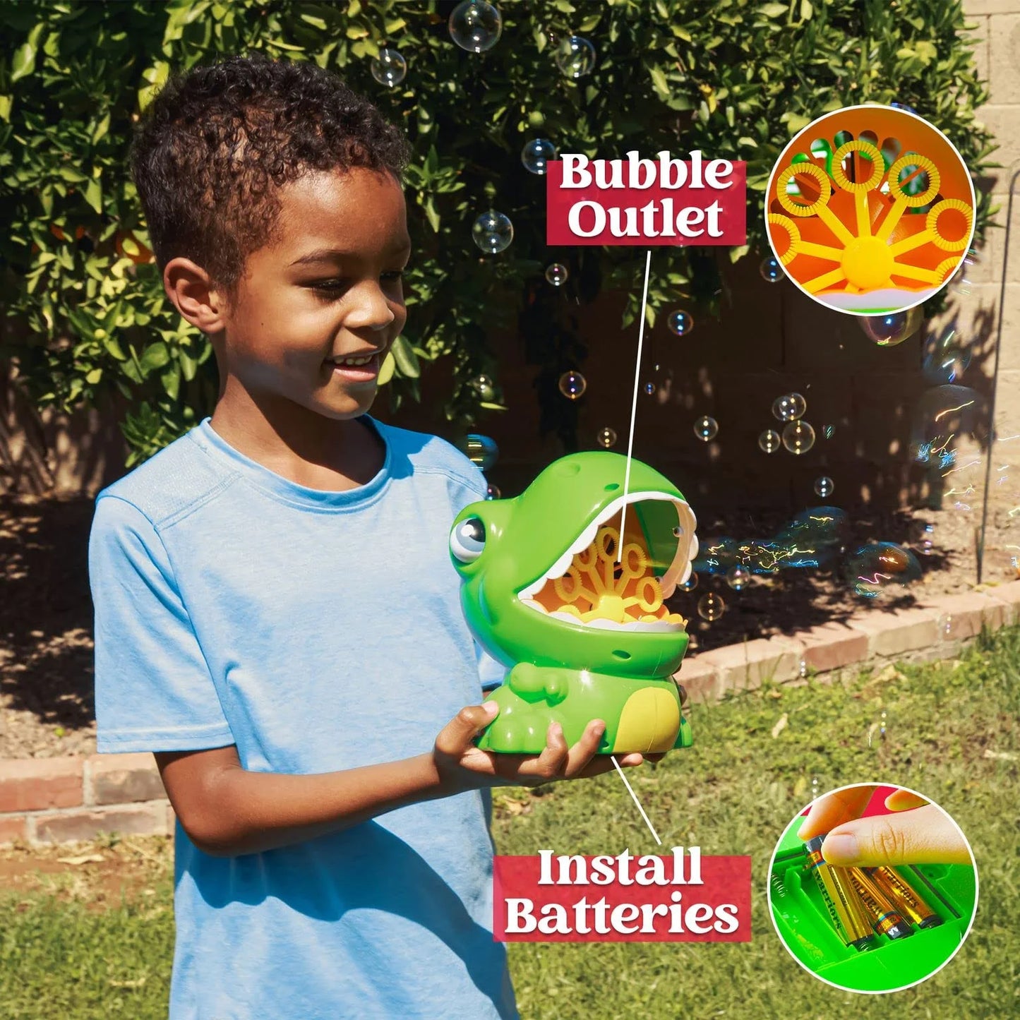 SYNCFUN Dinosaur Bubble Machine, Automatic Bubble Blower with Solutions for Kids Summer Outdoor Indoor Toy, Dinosaur Party Favor, Birthday Gift