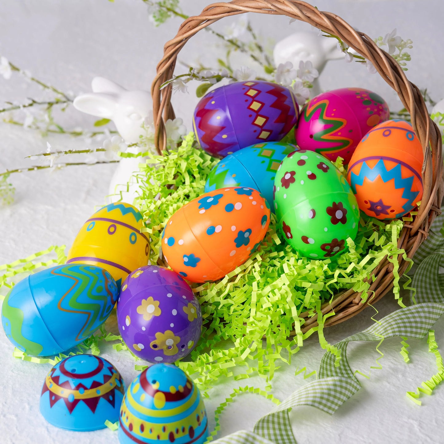 36PCS 3.15" Printed Easter Eggs, Empty Fillable Colorful Plastic Eggs Bulks for Easter Hunt, Basket Stuffers Filler, Classroom Prize Supplies