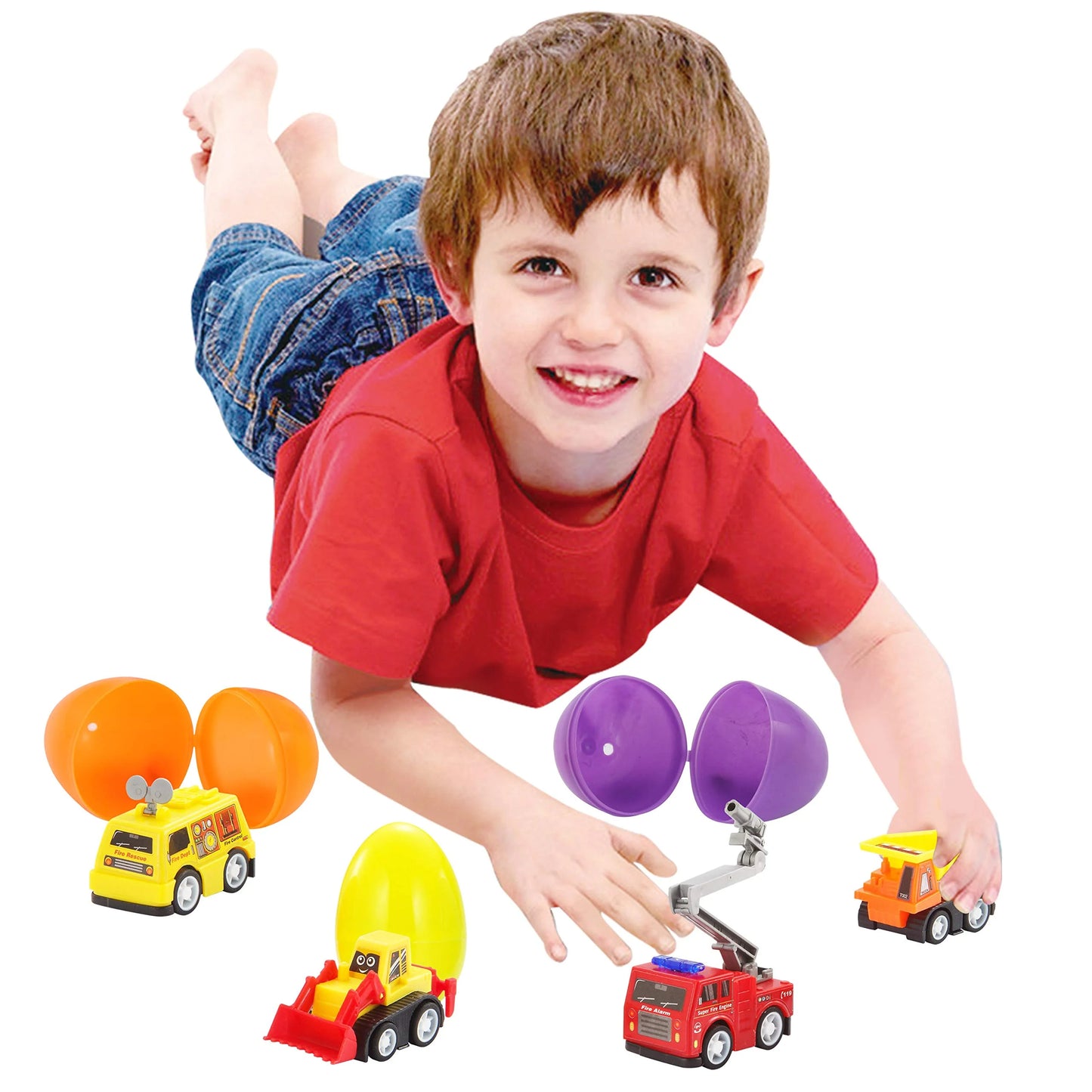 48 Pcs Prefilled Easter Eggs Set (24 Cars and 24 Eggs),Easter Eggs with Toys Inside,Birthday Party Favors for Boys and Girls Over 3